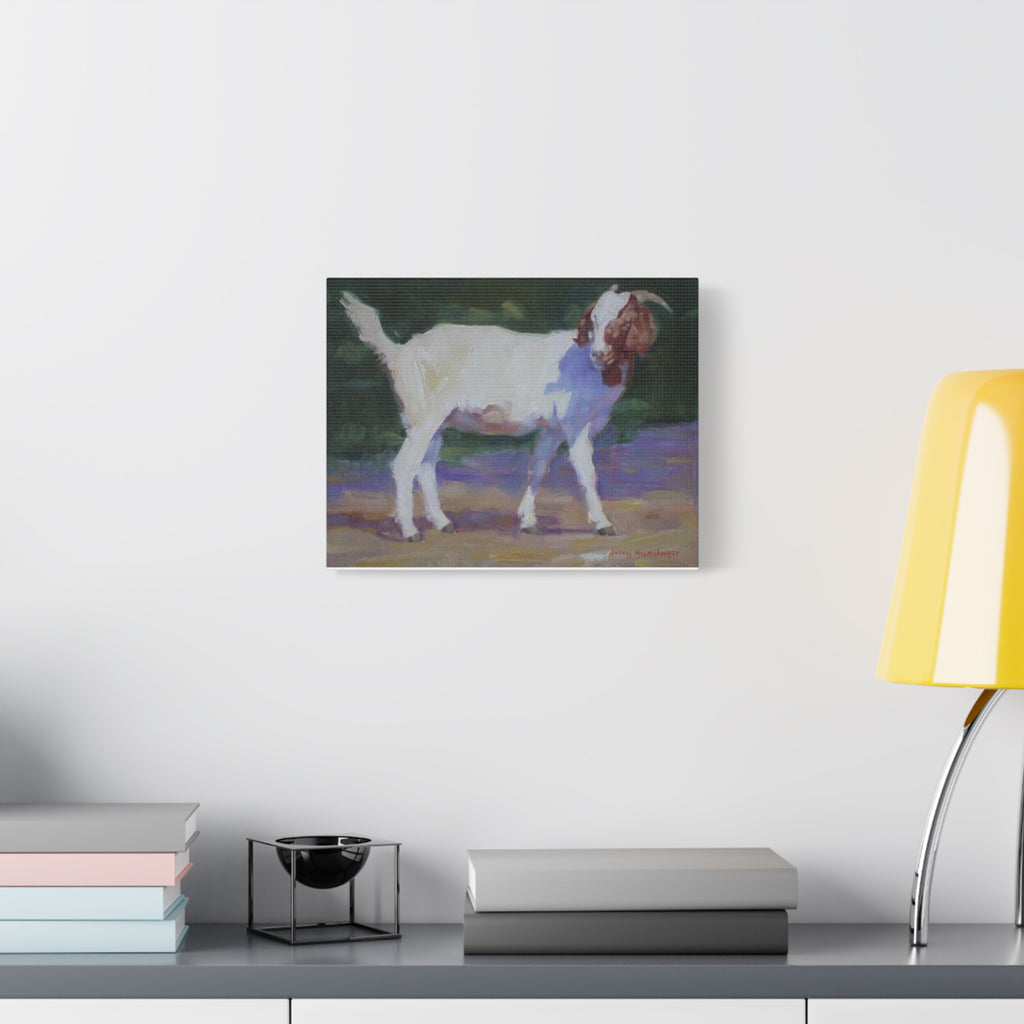 "A Goat With Grace"  White Goat Oil Painting Print on Stretched Canvas – Farmhouse Animal Wall Art