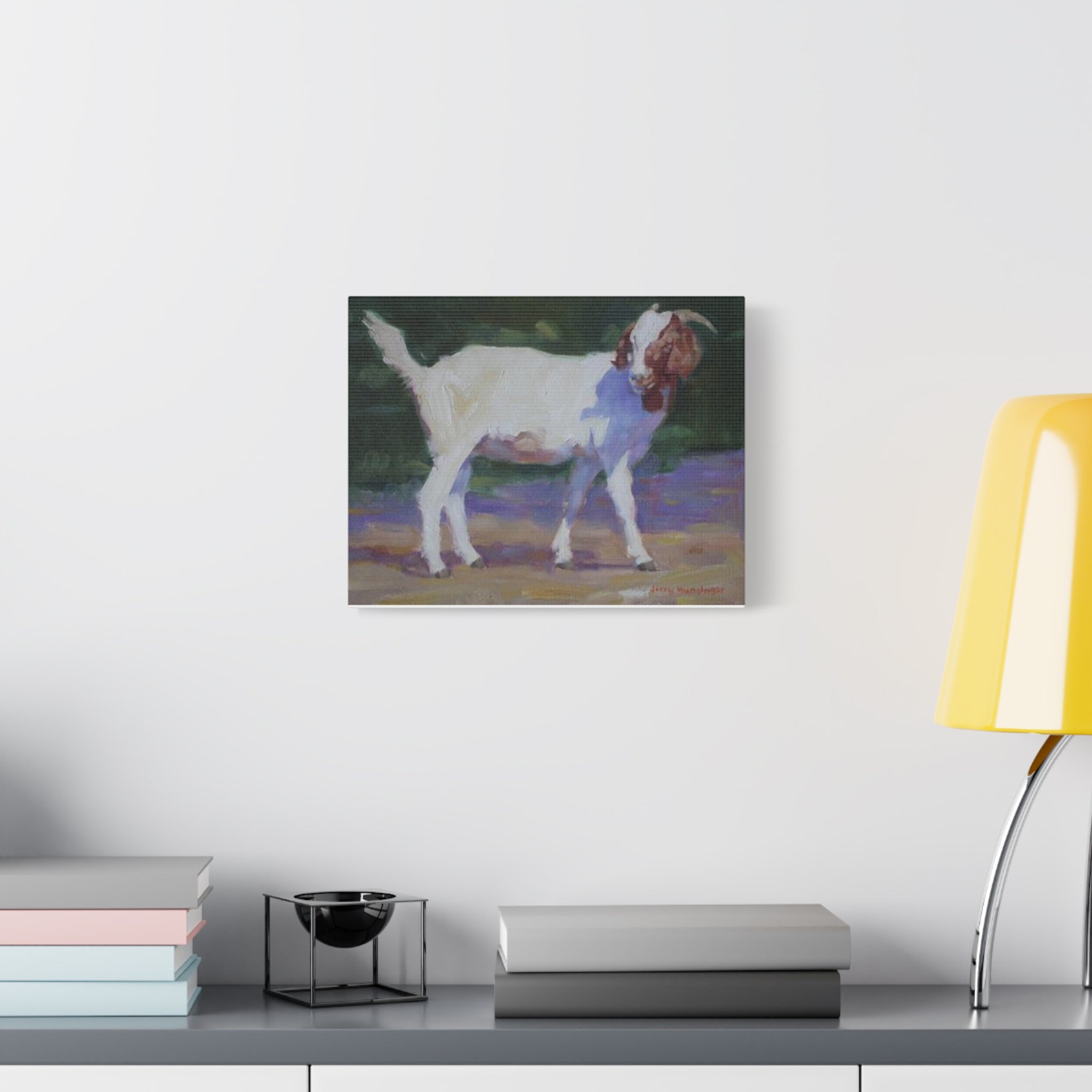 "A Goat With Grace"  White Goat Oil Painting Print on Stretched Canvas – Farmhouse Animal Wall Art