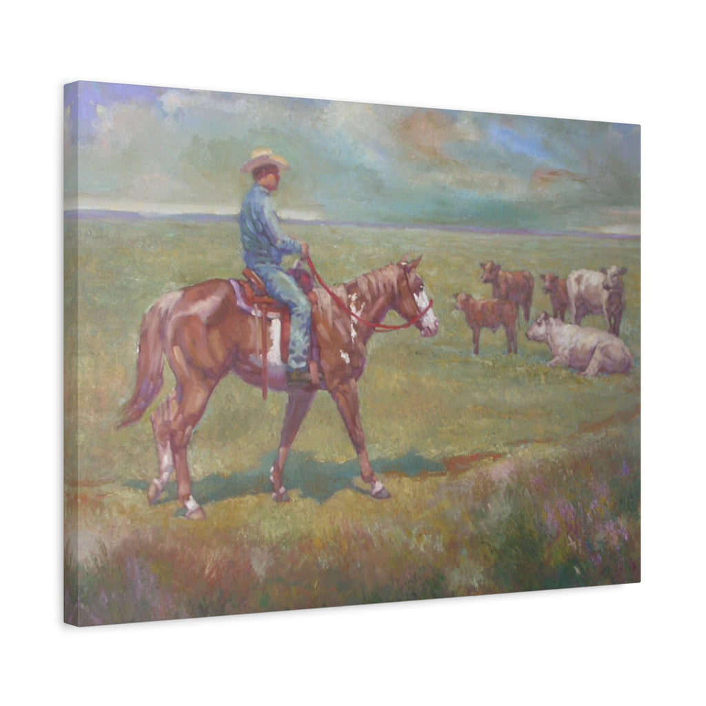 "Fresh Paint"         Cowboy on Horseback Canvas Wall Art — Ranch Pastoral Landscape