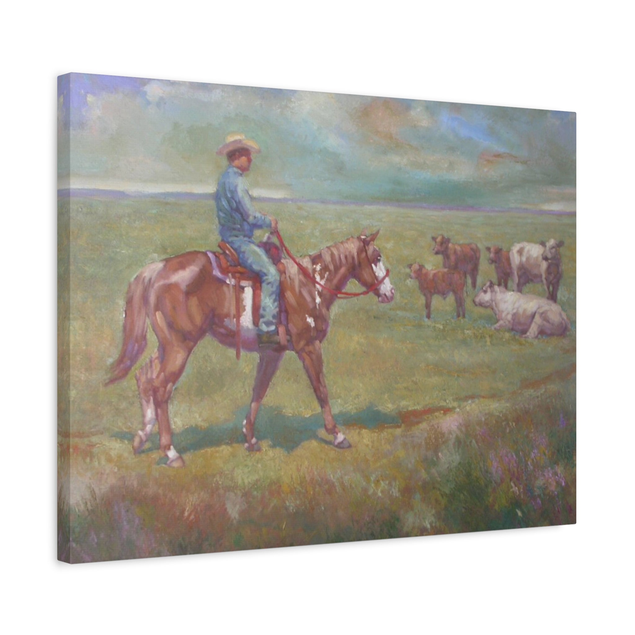 "Fresh Paint"         Cowboy on Horseback Canvas Wall Art — Ranch Pastoral Landscape