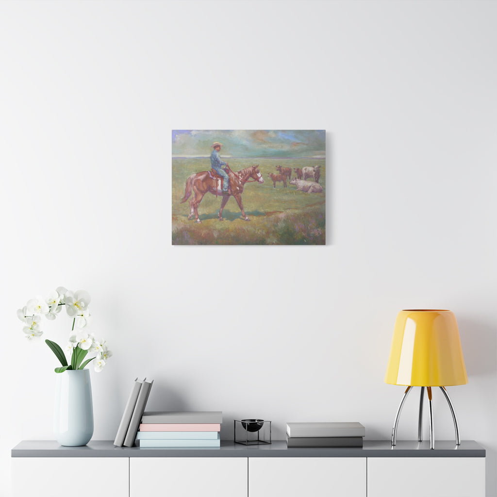 "Fresh Paint"         Cowboy on Horseback Canvas Wall Art — Ranch Pastoral Landscape