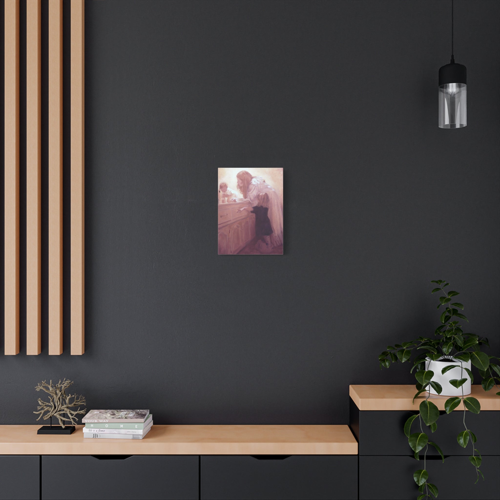 "Before Breakfast"   Mother and Children Matte Stretched Canvas Wall Art - Soft Nursery Print