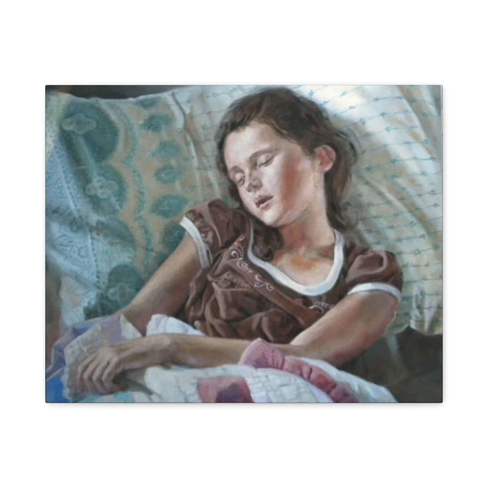 "Perchance to Dream"       Sleeping Child Canvas Wall Art – Serene Portrait Print on Stretched Matte Canvas