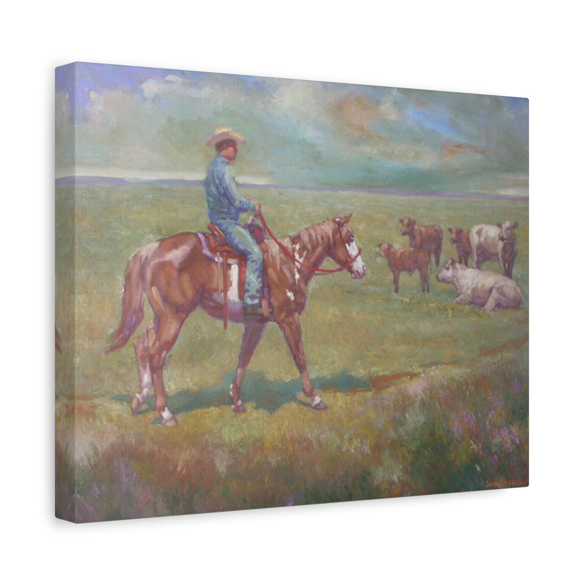 "Fresh Paint"         Cowboy on Horseback Canvas Wall Art — Ranch Pastoral Landscape