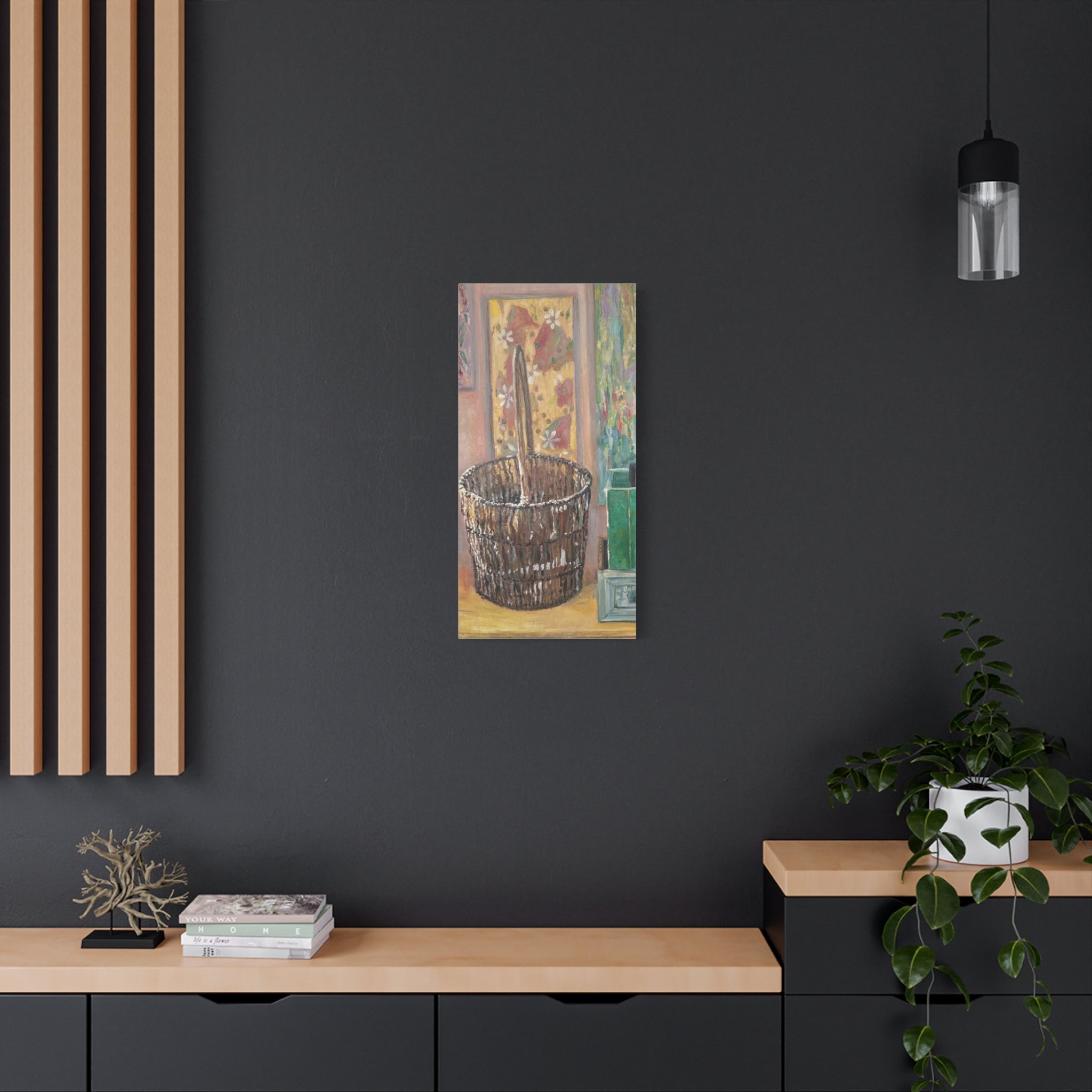 "The Forgotten Corner"    Rustic Basket Still Life Matte Canvas Wall Art — Narrow Stretched Panel