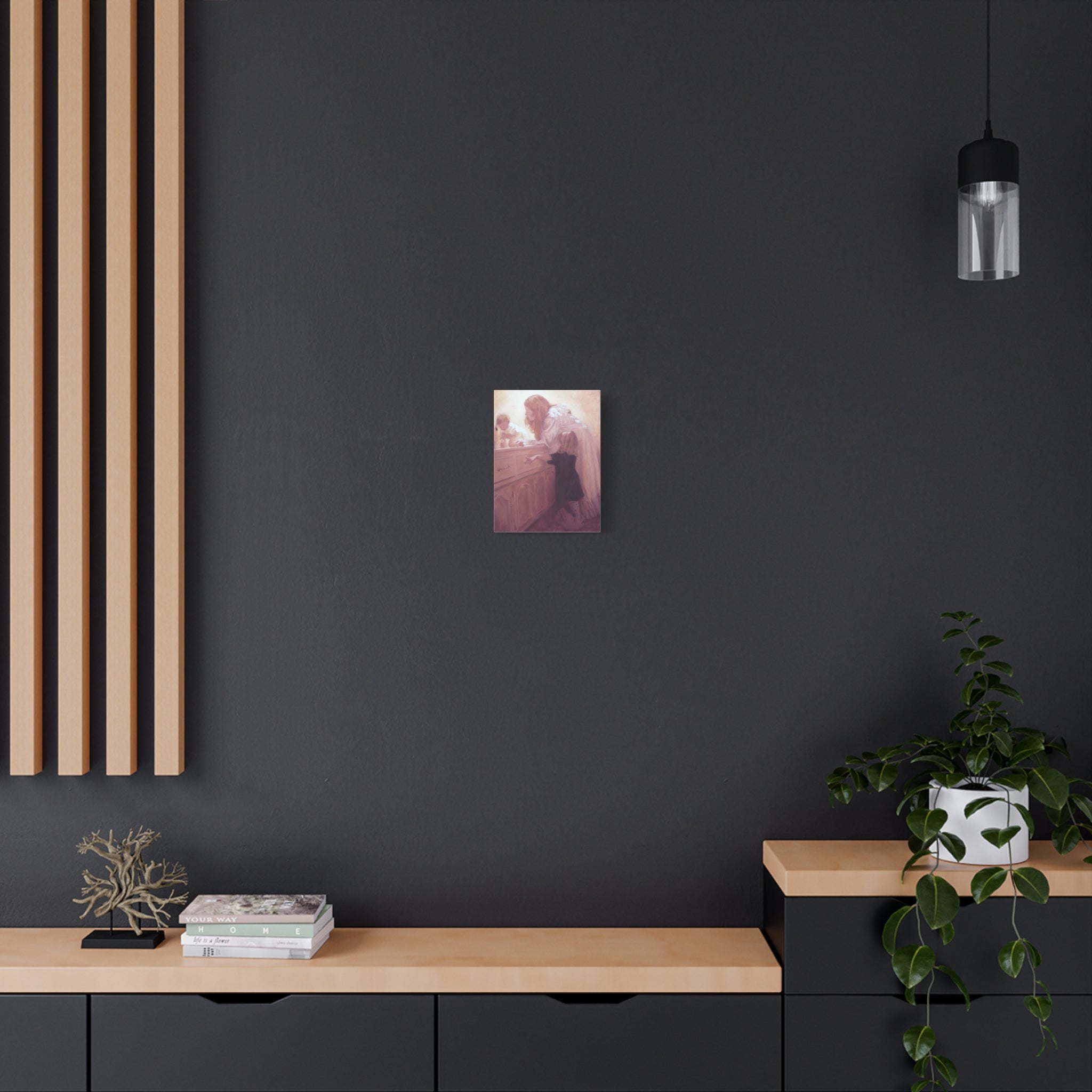 "Before Breakfast"   Mother and Children Matte Stretched Canvas Wall Art - Soft Nursery Print