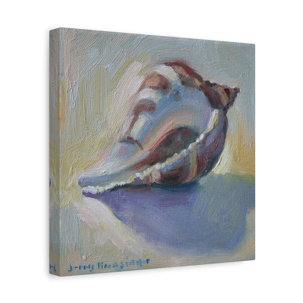 "The Seashell"  Seashell Oil Painting Canvas Print — Coastal Conch Wall Art (Matte Stretched 1.25")