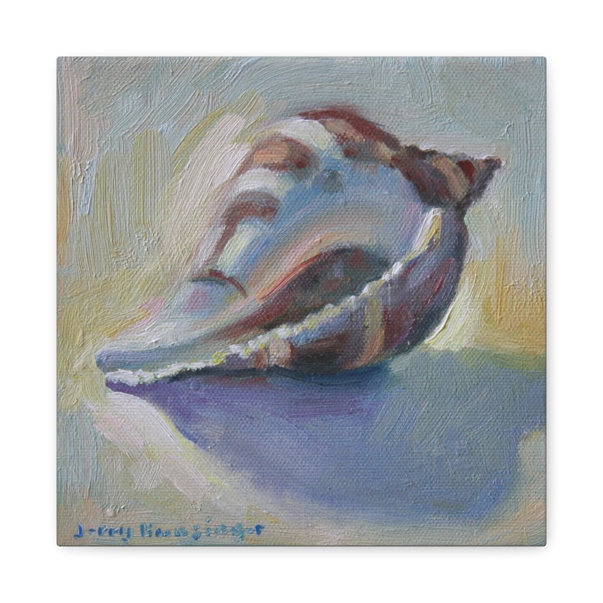 "The Seashell"  Seashell Oil Painting Canvas Print — Coastal Conch Wall Art (Matte Stretched 1.25")