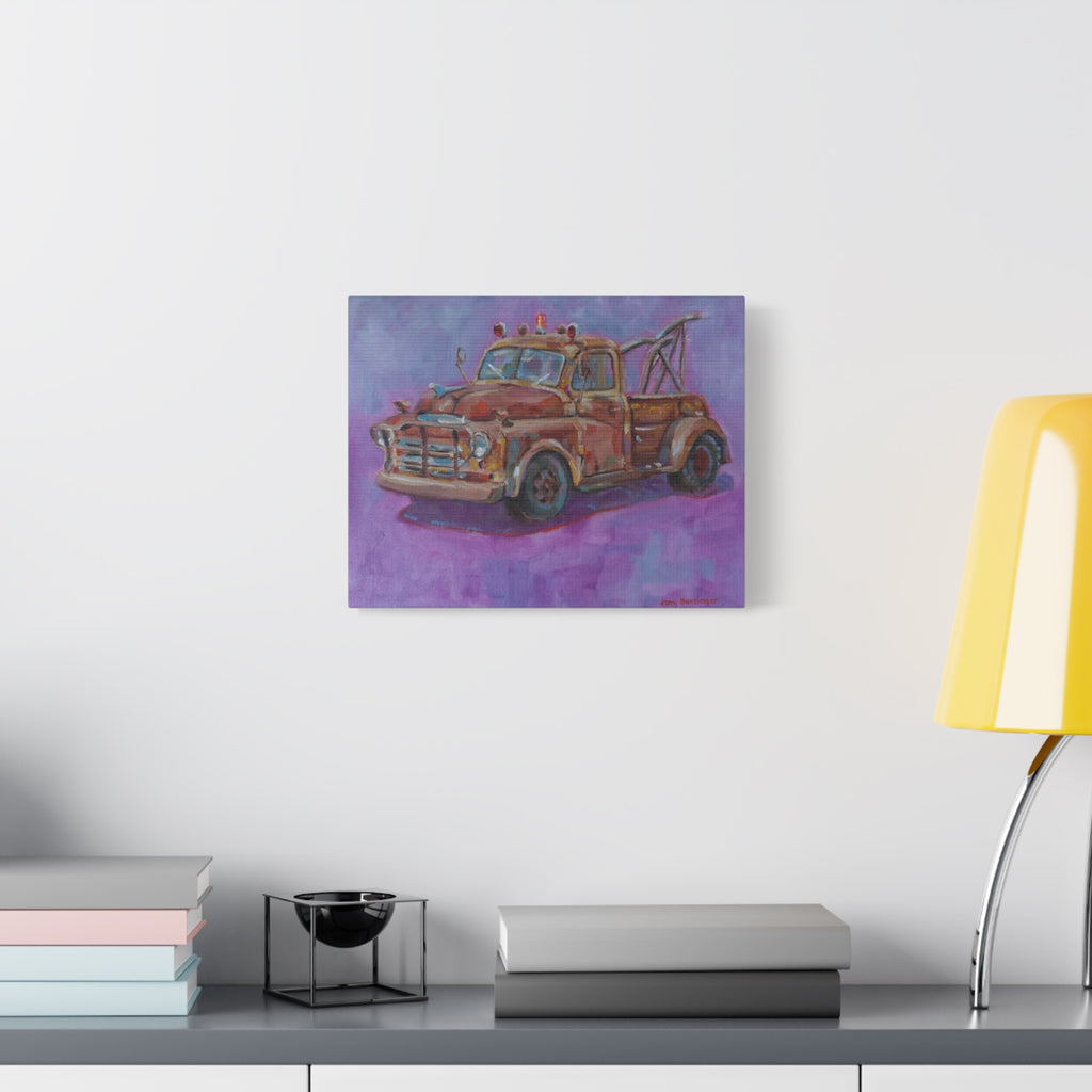 "Rusty Pickup"       Vintage Tow Truck Canvas Wall Art — Rustic Red Truck Painting on Matte Stretched Canvas