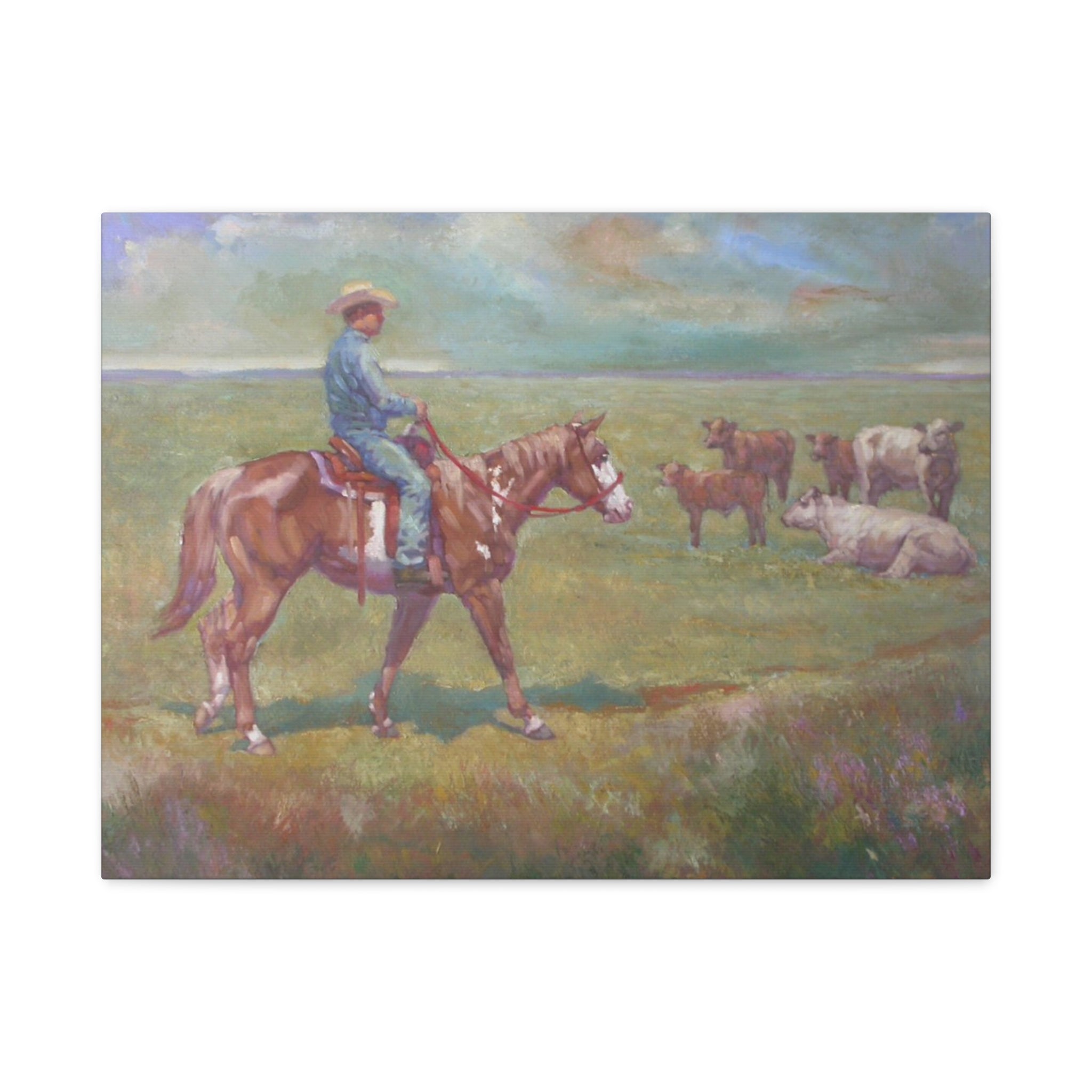 "Fresh Paint"         Cowboy on Horseback Canvas Wall Art — Ranch Pastoral Landscape