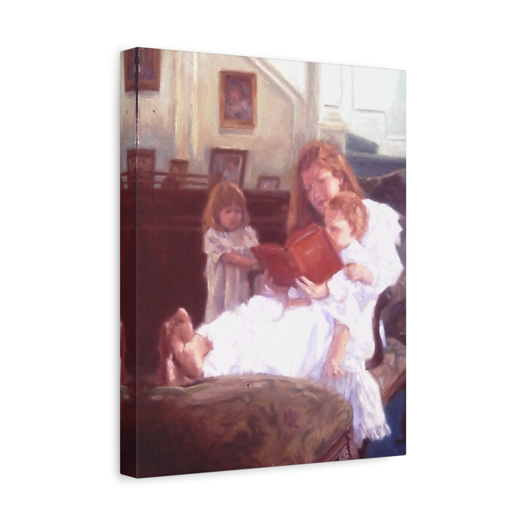 "Raise Up a Child..."  Family Reading Scene Canvas Wall Art – Mother Reading to Children