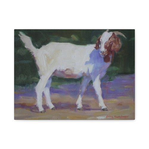 "A Goat With Grace"  White Goat Oil Painting Print on Stretched Canvas – Farmhouse Animal Wall Art