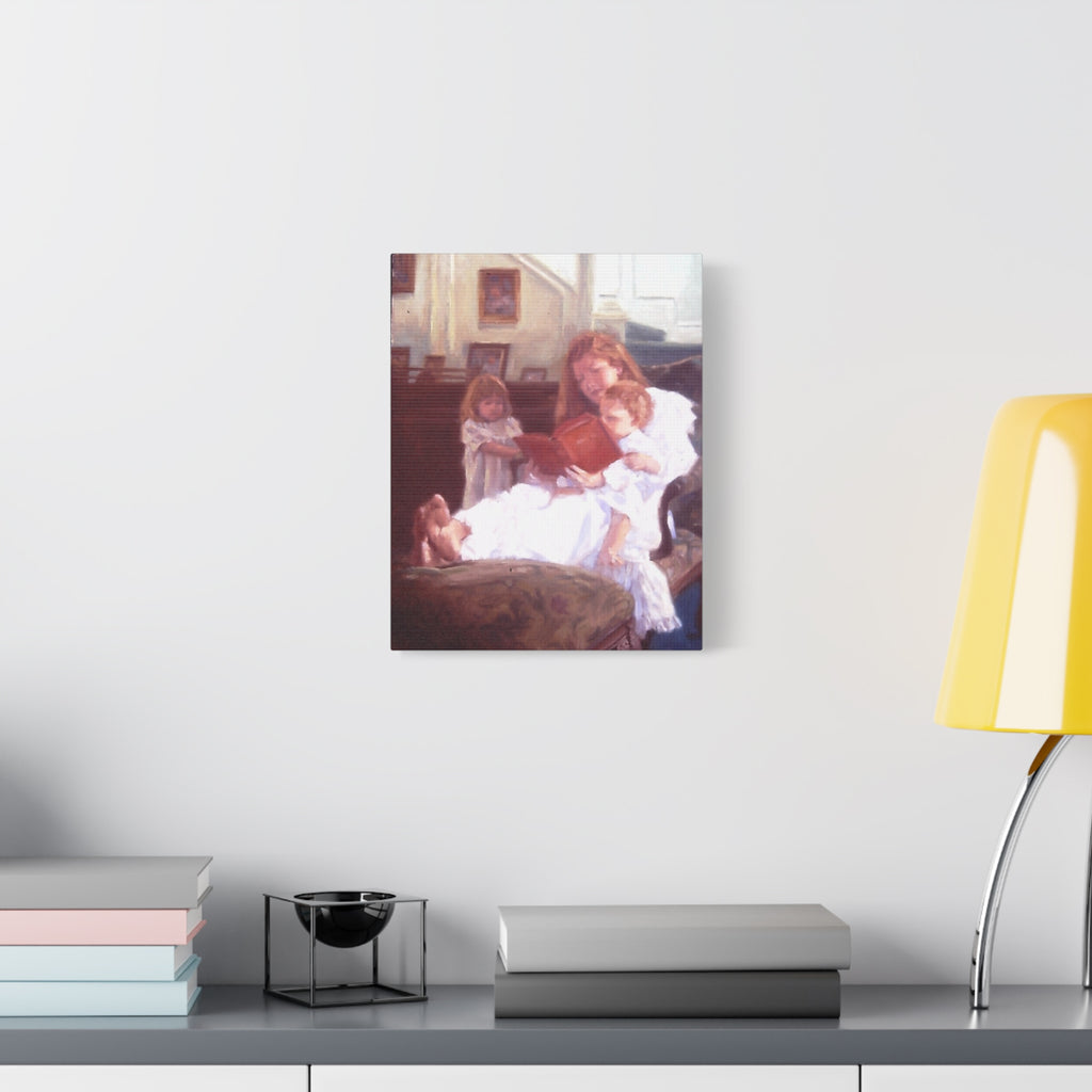 "Raise Up a Child..."  Family Reading Scene Canvas Wall Art – Mother Reading to Children