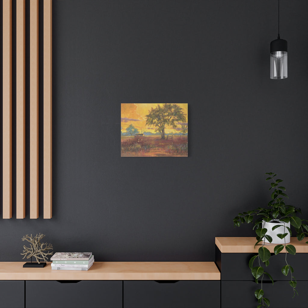 "One Golden Evening"   Sunlit Country Landscape Canvas Print — Stretched Matte Wall Art