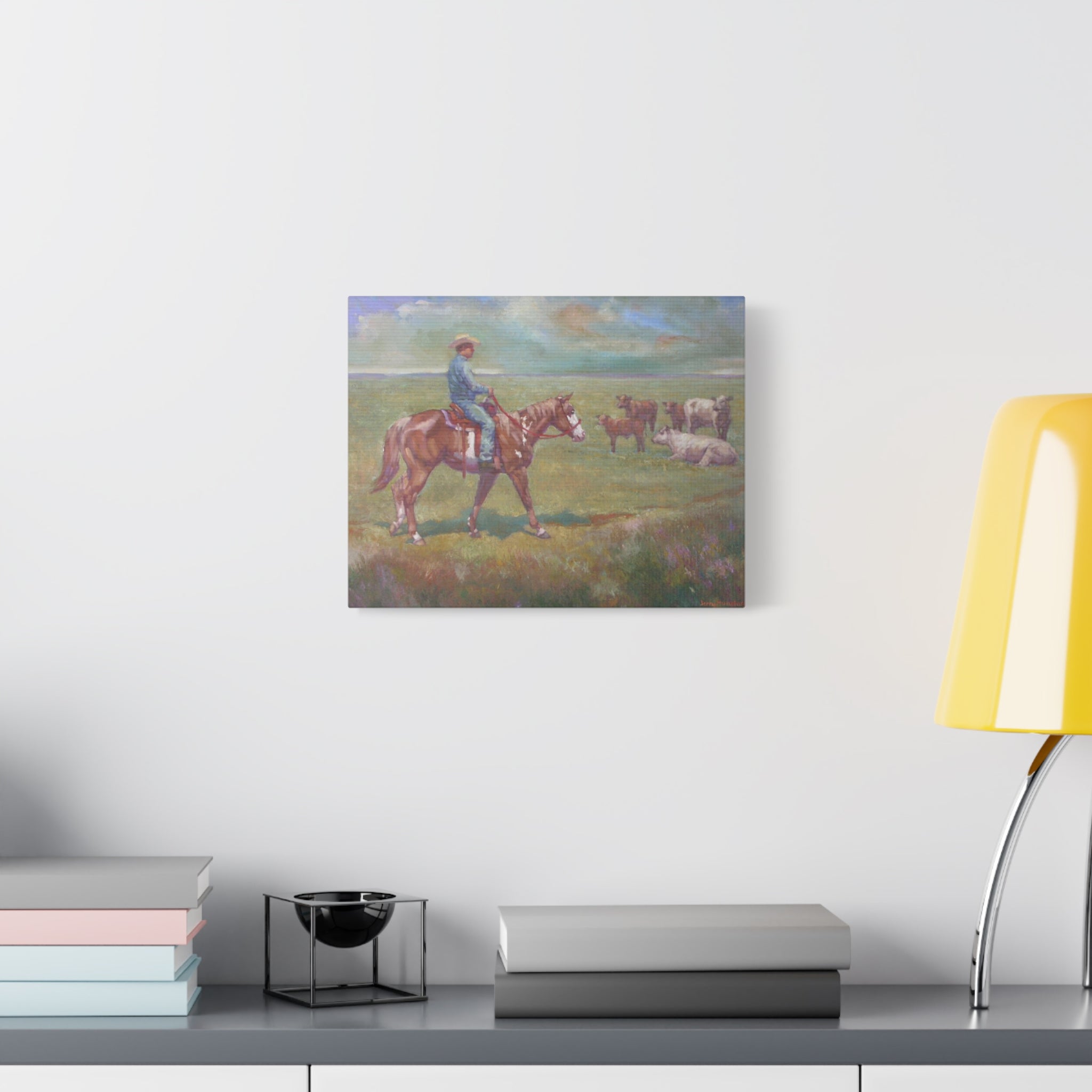 "Fresh Paint"         Cowboy on Horseback Canvas Wall Art — Ranch Pastoral Landscape