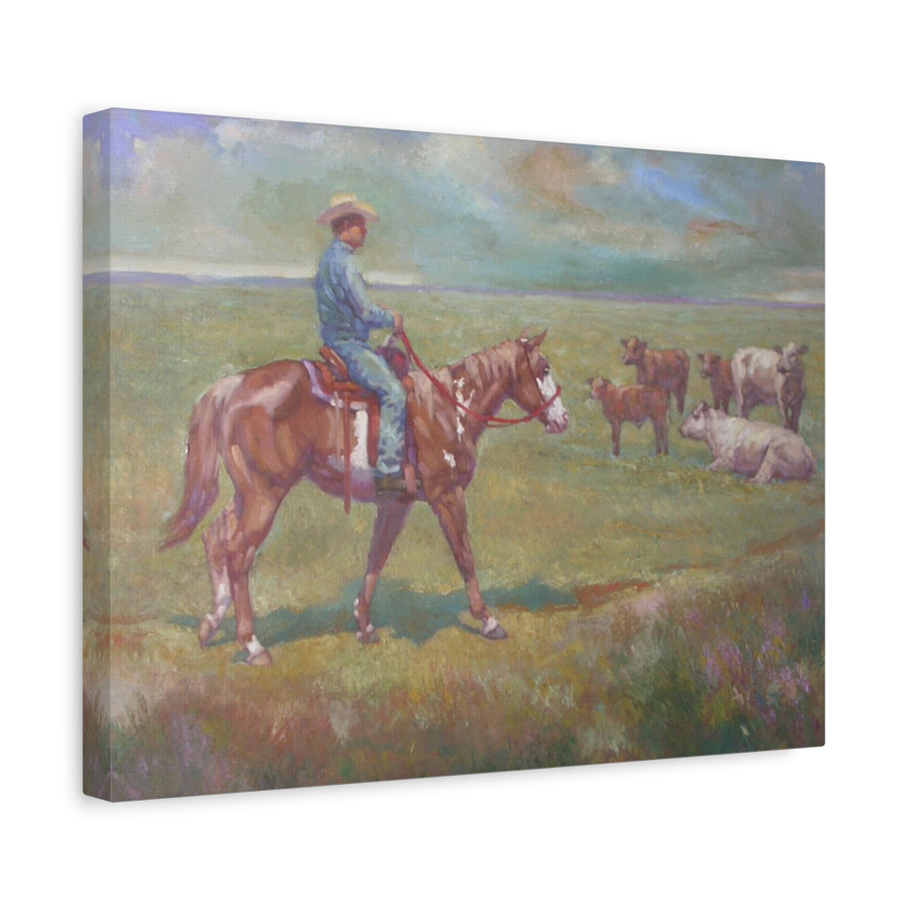 "Fresh Paint"         Cowboy on Horseback Canvas Wall Art — Ranch Pastoral Landscape