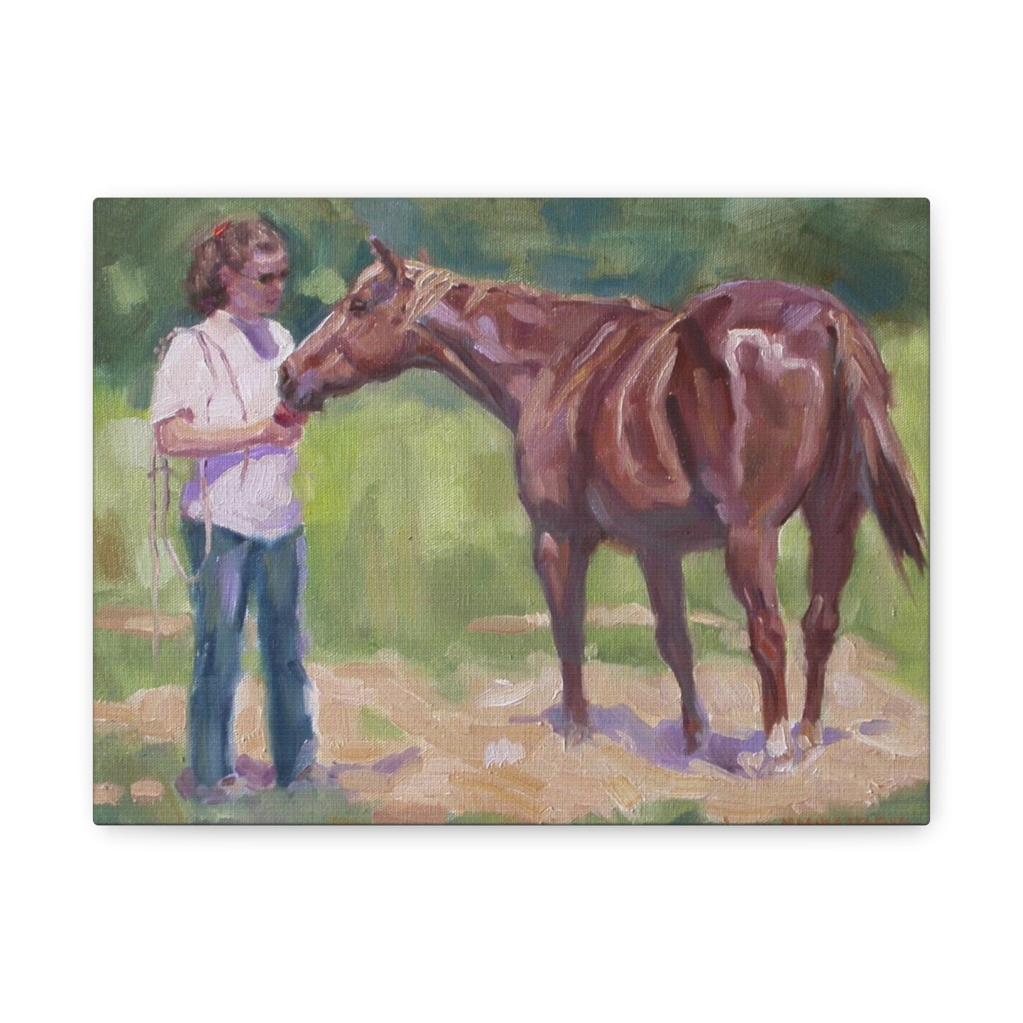 "An Apple a Day"  Horse & Rider Canvas Print — Equestrian Wall Art, Matte Stretched Canvas