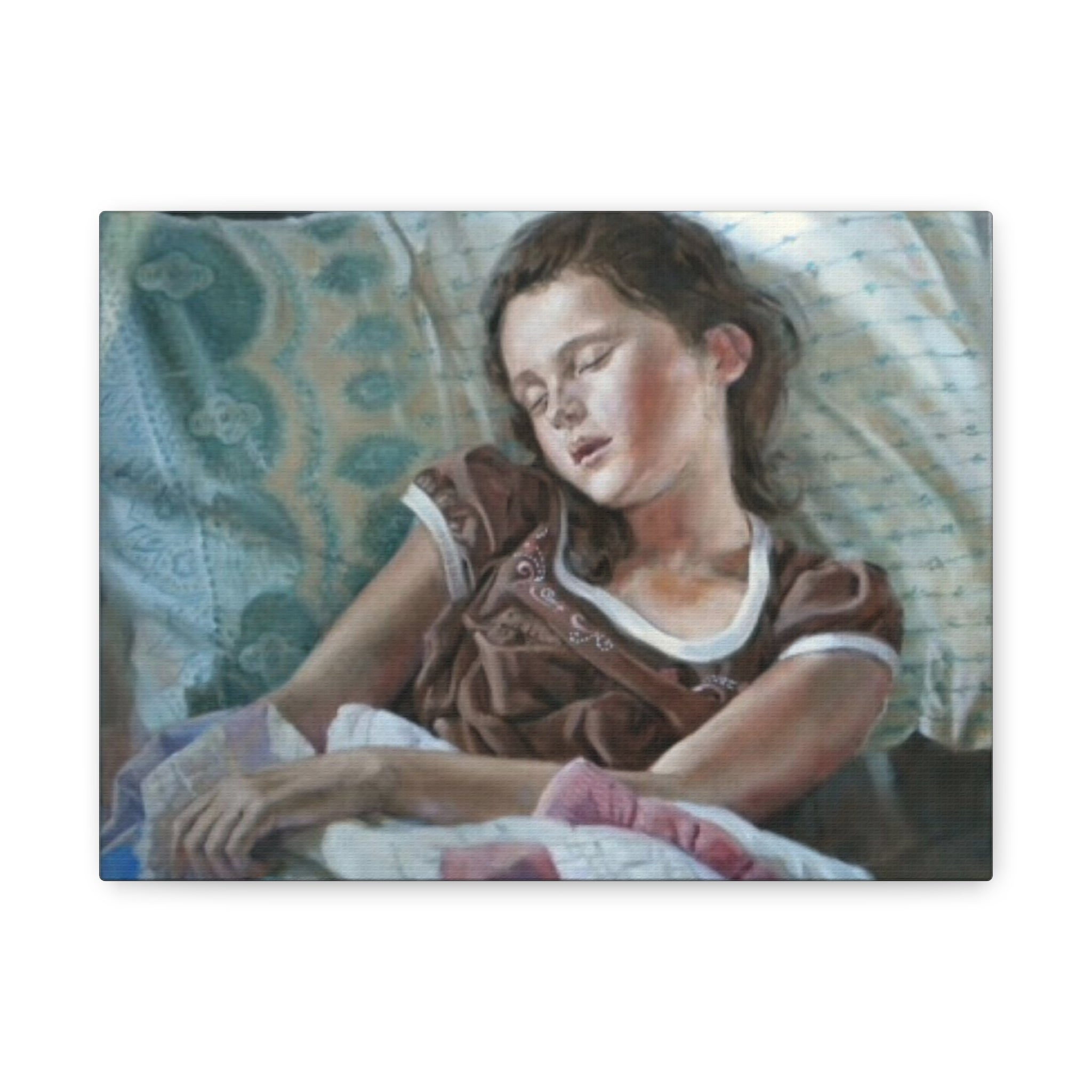 "Perchance to Dream"       Sleeping Child Canvas Wall Art – Serene Portrait Print on Stretched Matte Canvas