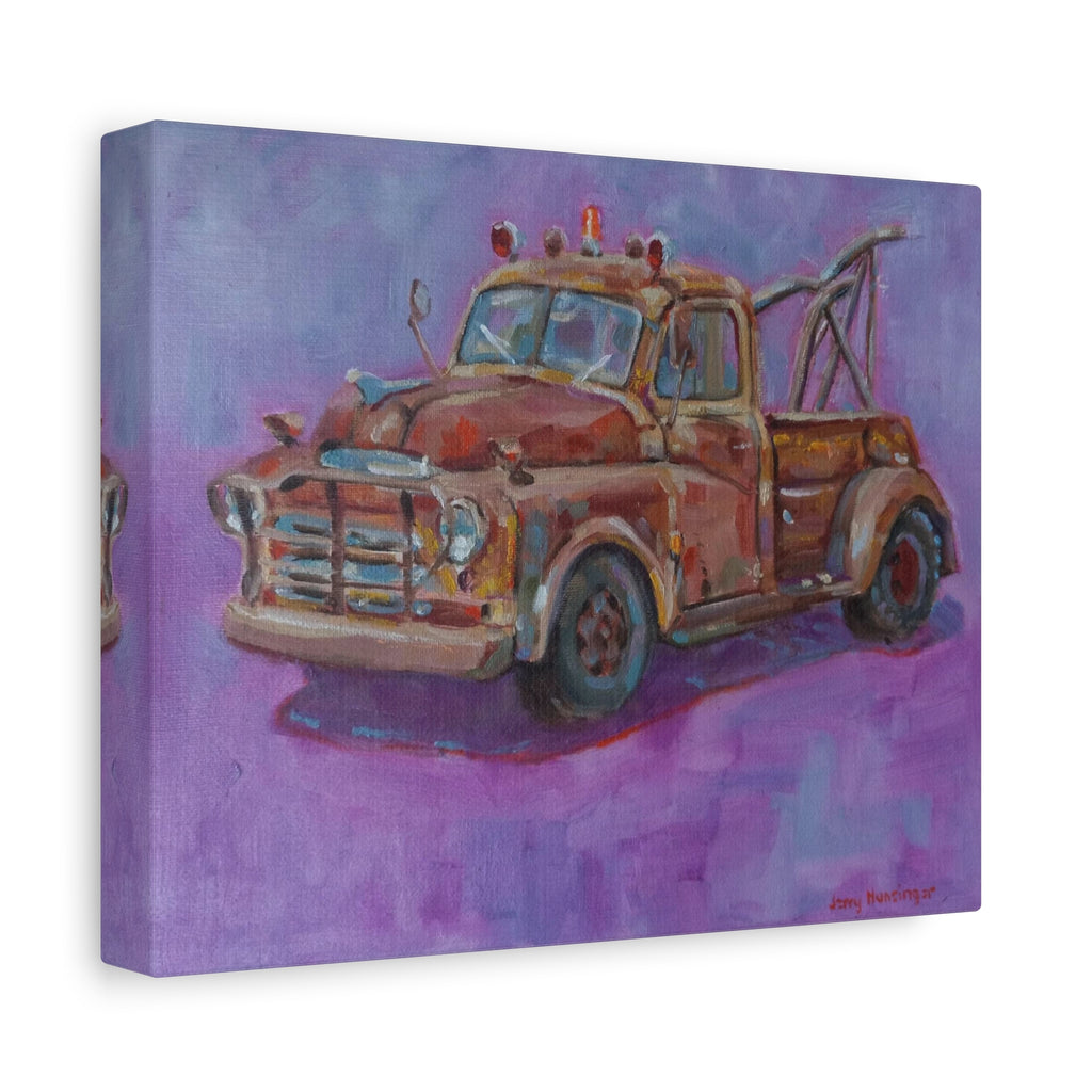 "Rusty Pickup"       Vintage Tow Truck Canvas Wall Art — Rustic Red Truck Painting on Matte Stretched Canvas