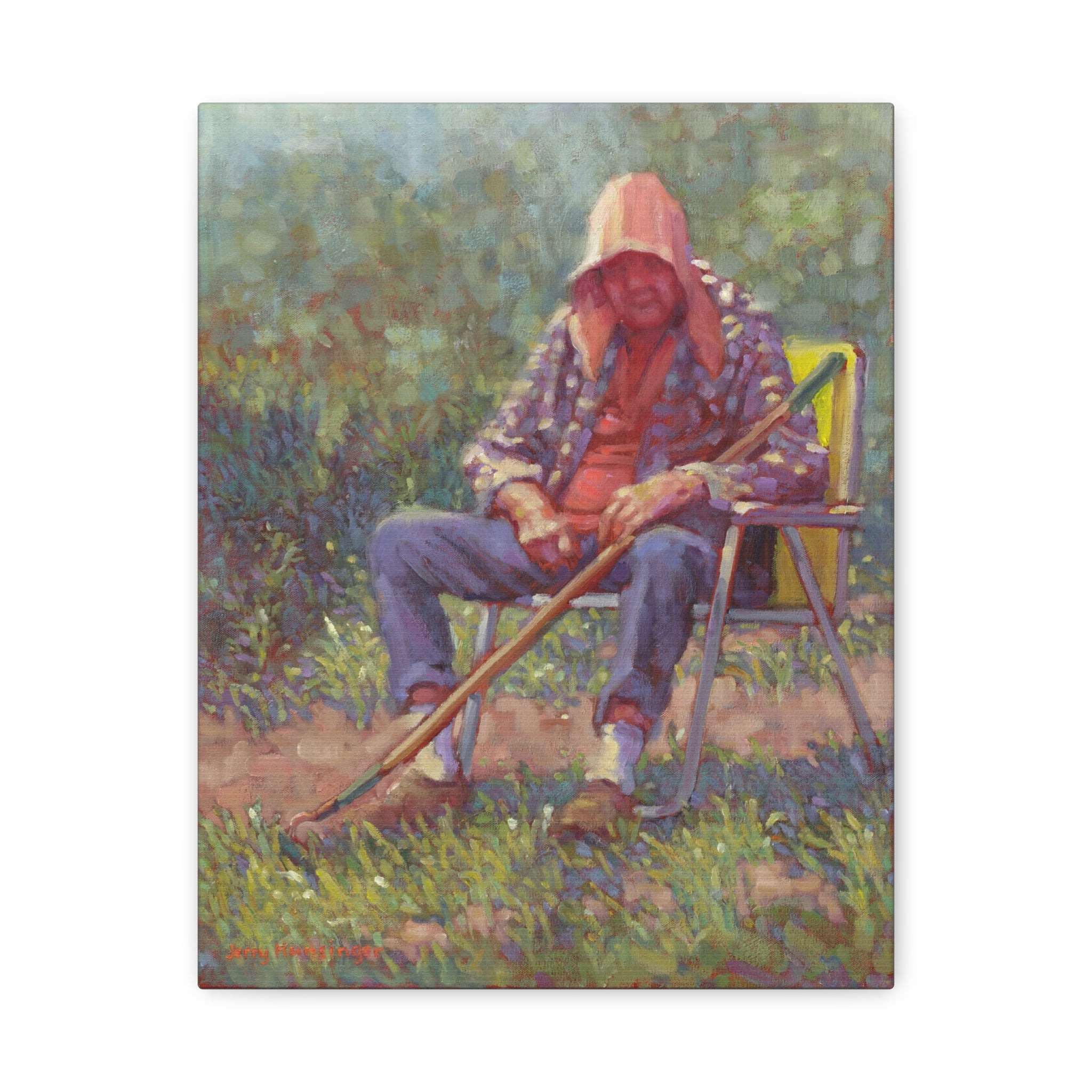 "A Tough Row to Hoe"   Canvas Wall Art — Tranquil Gardener Painting (Matte Stretched Canvas)
