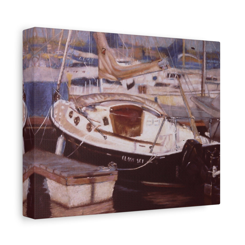 "At Pelican's Landing"   Sailboat Harbor Matte Canvas Print — Stretched 1.25" Wall Art