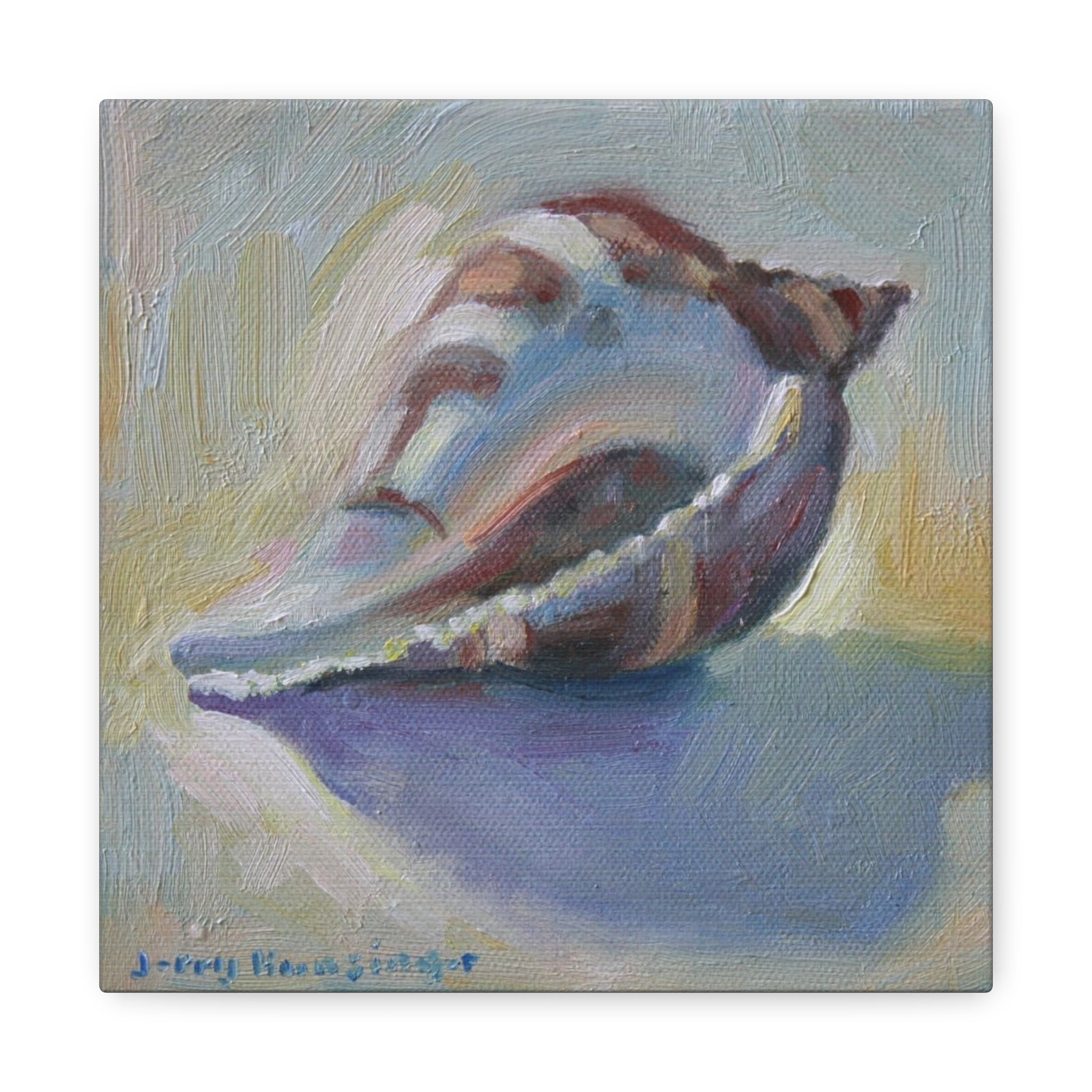 "The Seashell"  Seashell Oil Painting Canvas Print — Coastal Conch Wall Art (Matte Stretched 1.25")