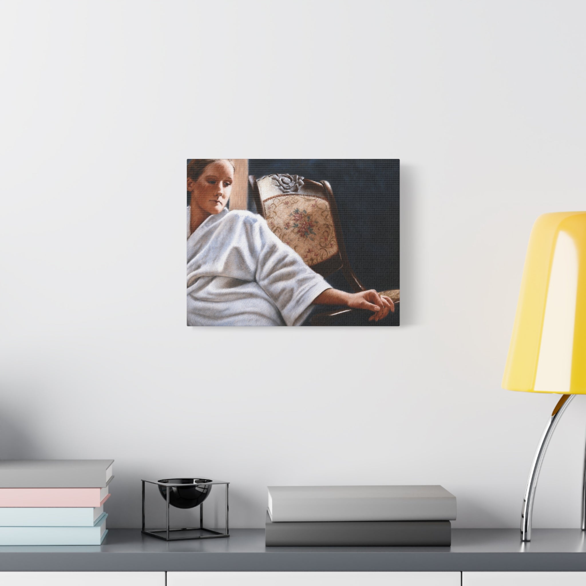 "The White Robe"   Matte Stretched Canvas Print — Serene Woman in Robe Artwork