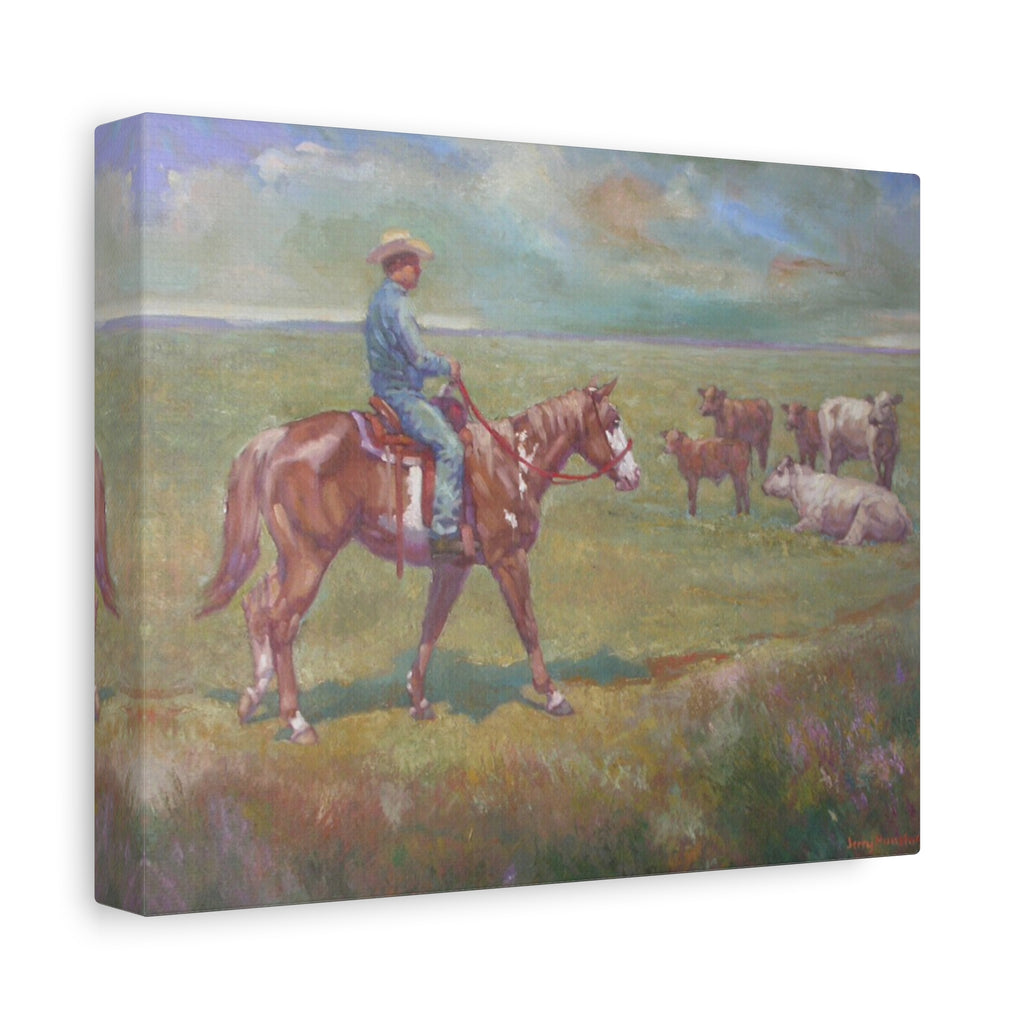 "Fresh Paint"         Cowboy on Horseback Canvas Wall Art — Ranch Pastoral Landscape