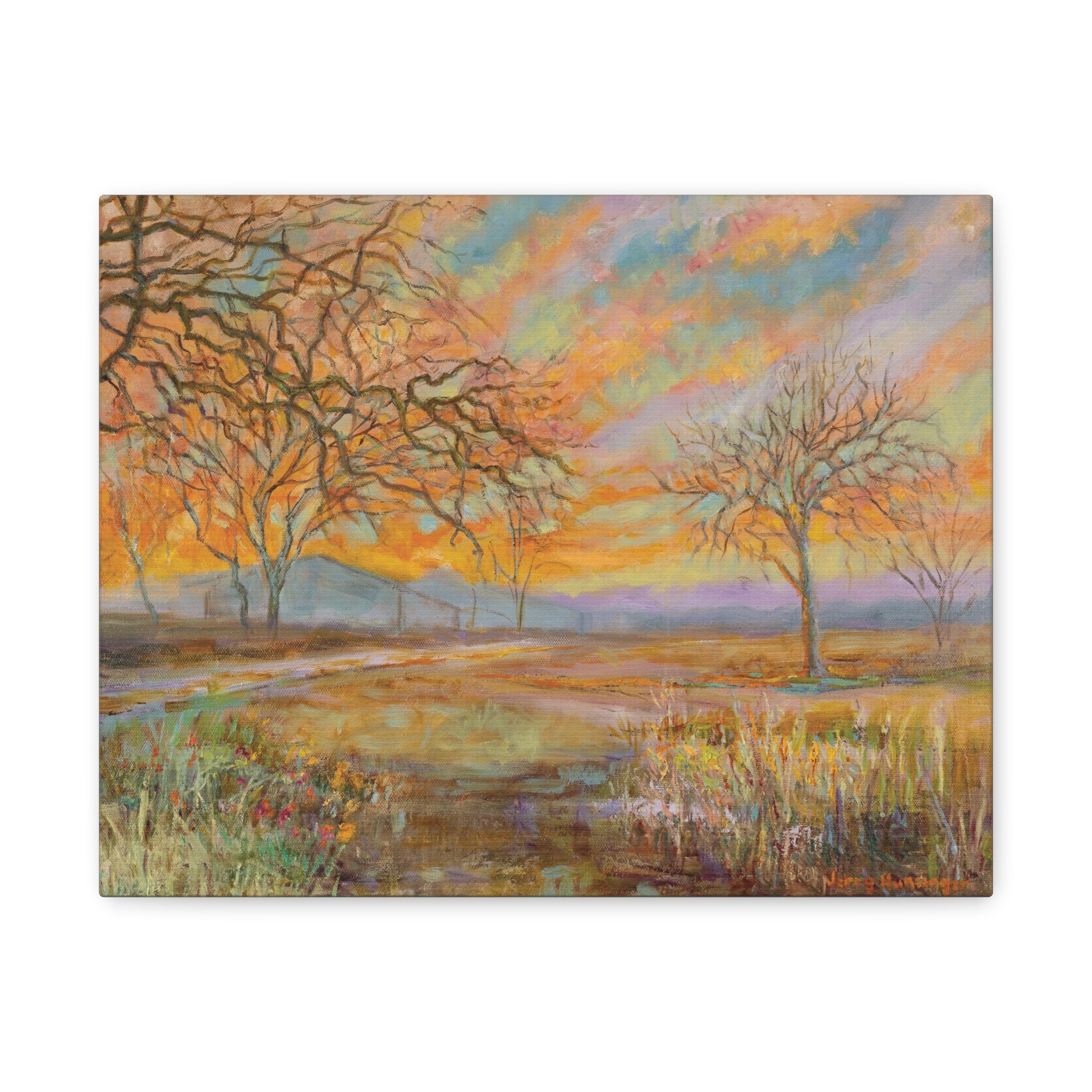 "Time to Feed and Water"  Autumn Meadow Canvas Wall Art — Matte Stretched Landscape Print