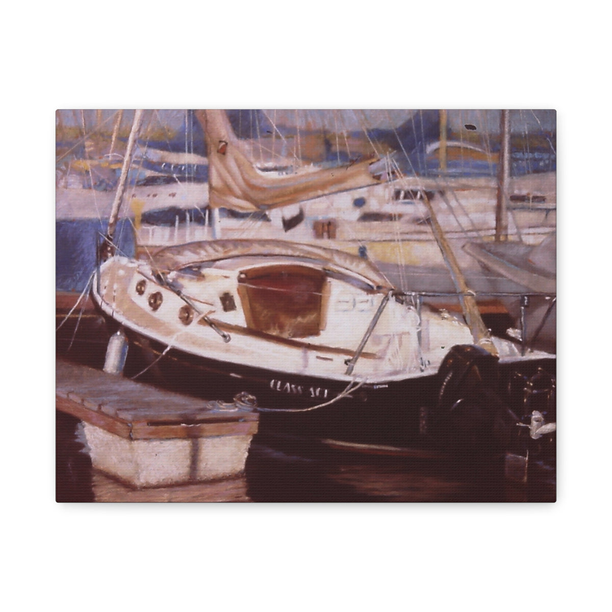 "Quiet Harbor Reflections"       Sailboat Harbor Matte Canvas Print — Stretched 1.25" Wall Art
