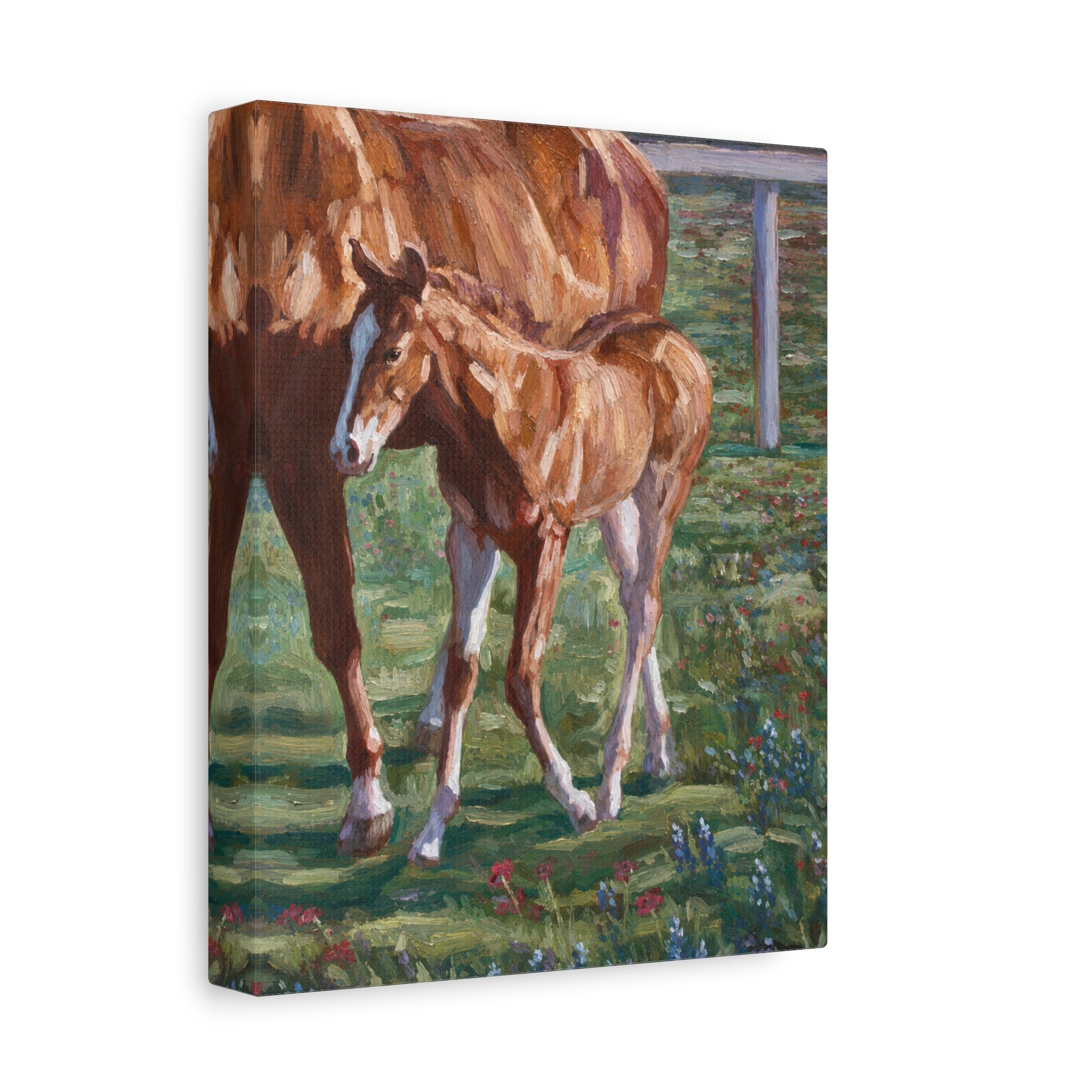 "Amongst the Bluebonnets"  Horse & Foal Canvas Print — Pastoral Equestrian Wall Art