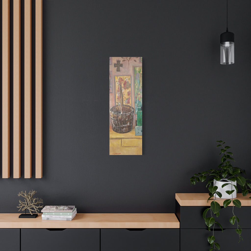 "The Forgotten Corner"    Rustic Basket Still Life Matte Canvas Wall Art — Narrow Stretched Panel