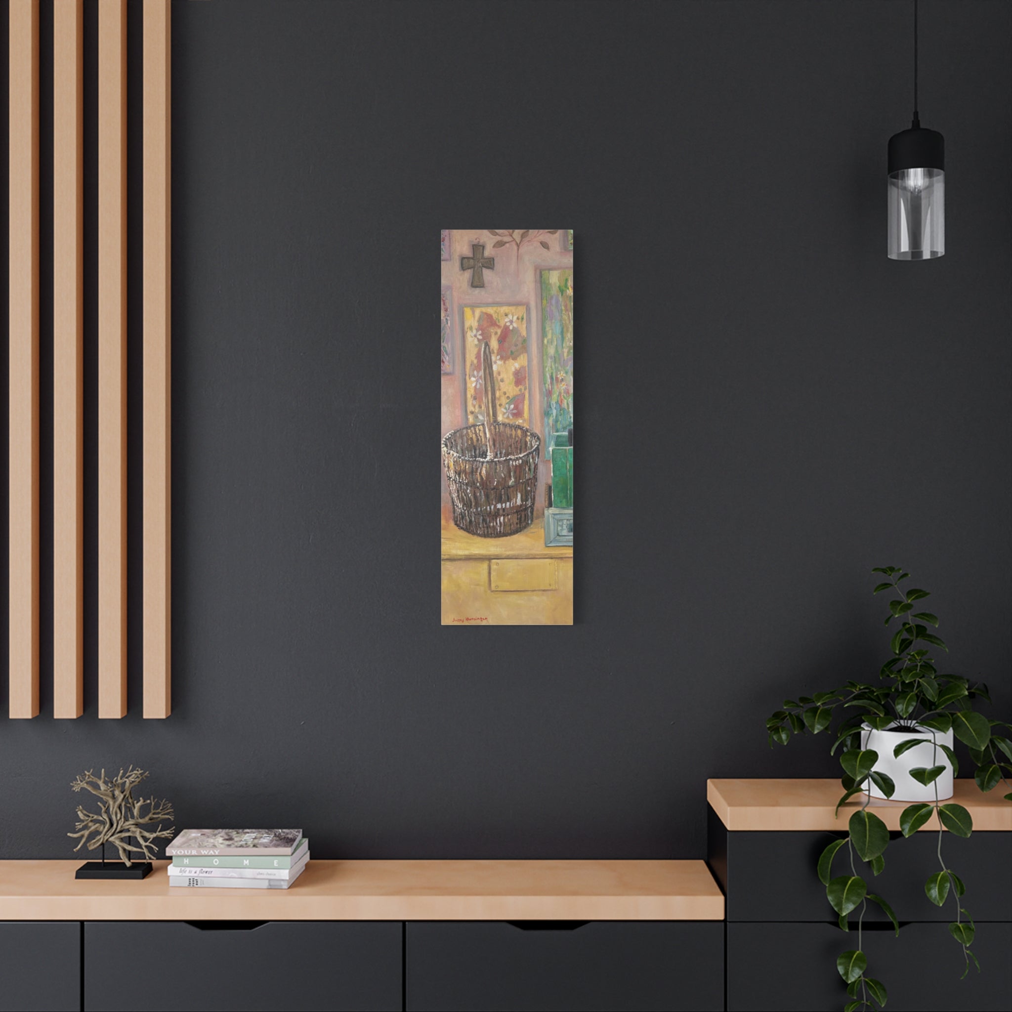 "The Forgotten Corner"    Rustic Basket Still Life Matte Canvas Wall Art — Narrow Stretched Panel