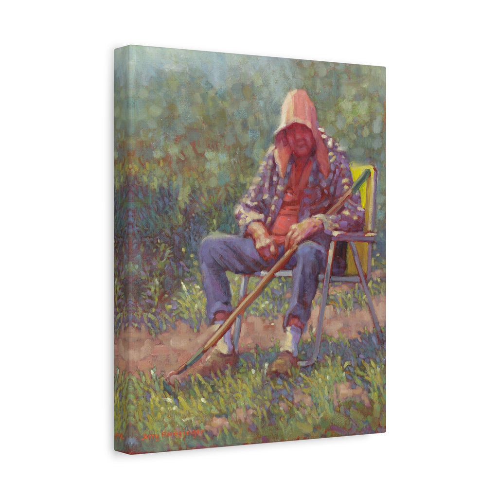 "A Tough Row to Hoe"   Canvas Wall Art — Tranquil Gardener Painting (Matte Stretched Canvas)