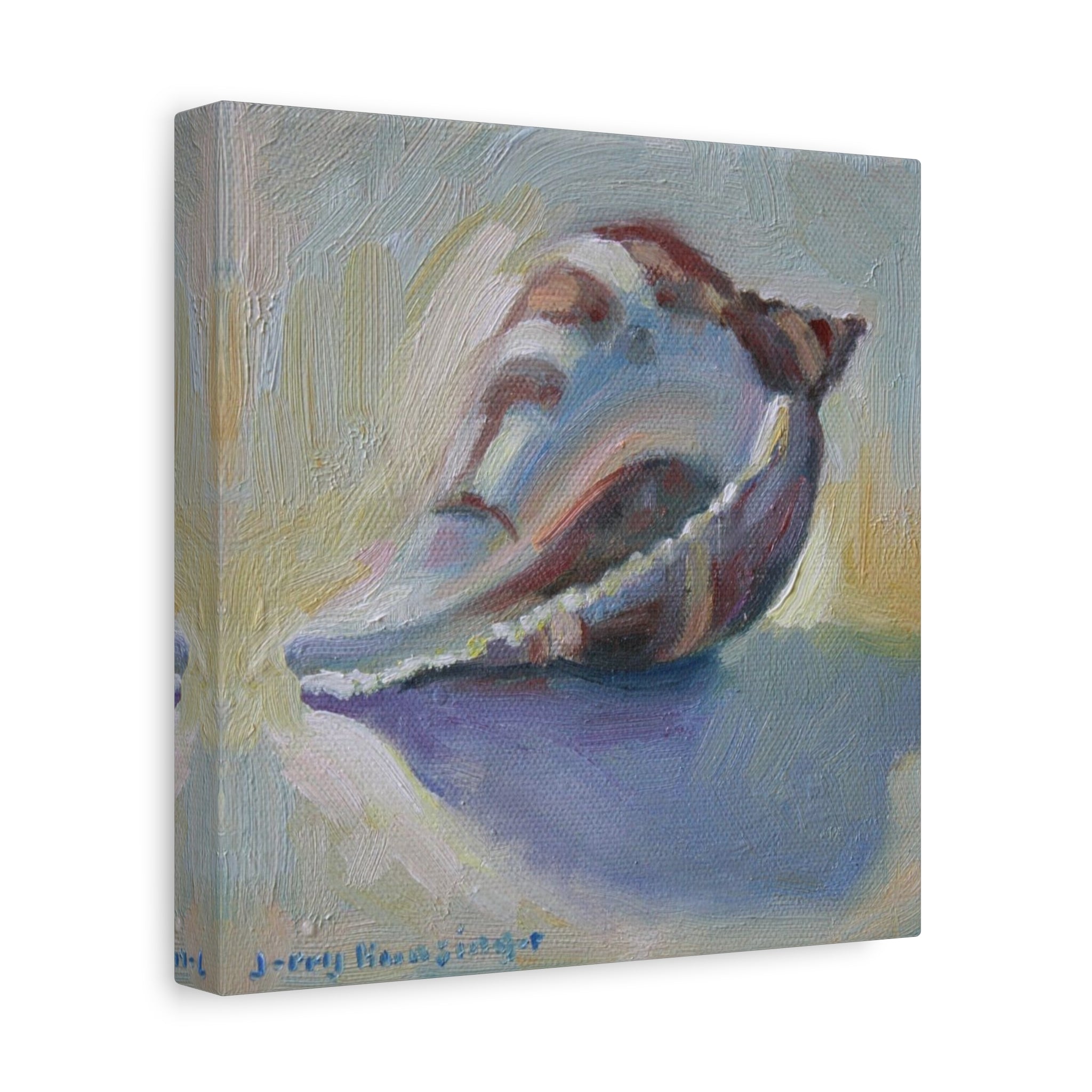 "The Seashell"  Seashell Oil Painting Canvas Print — Coastal Conch Wall Art (Matte Stretched 1.25")