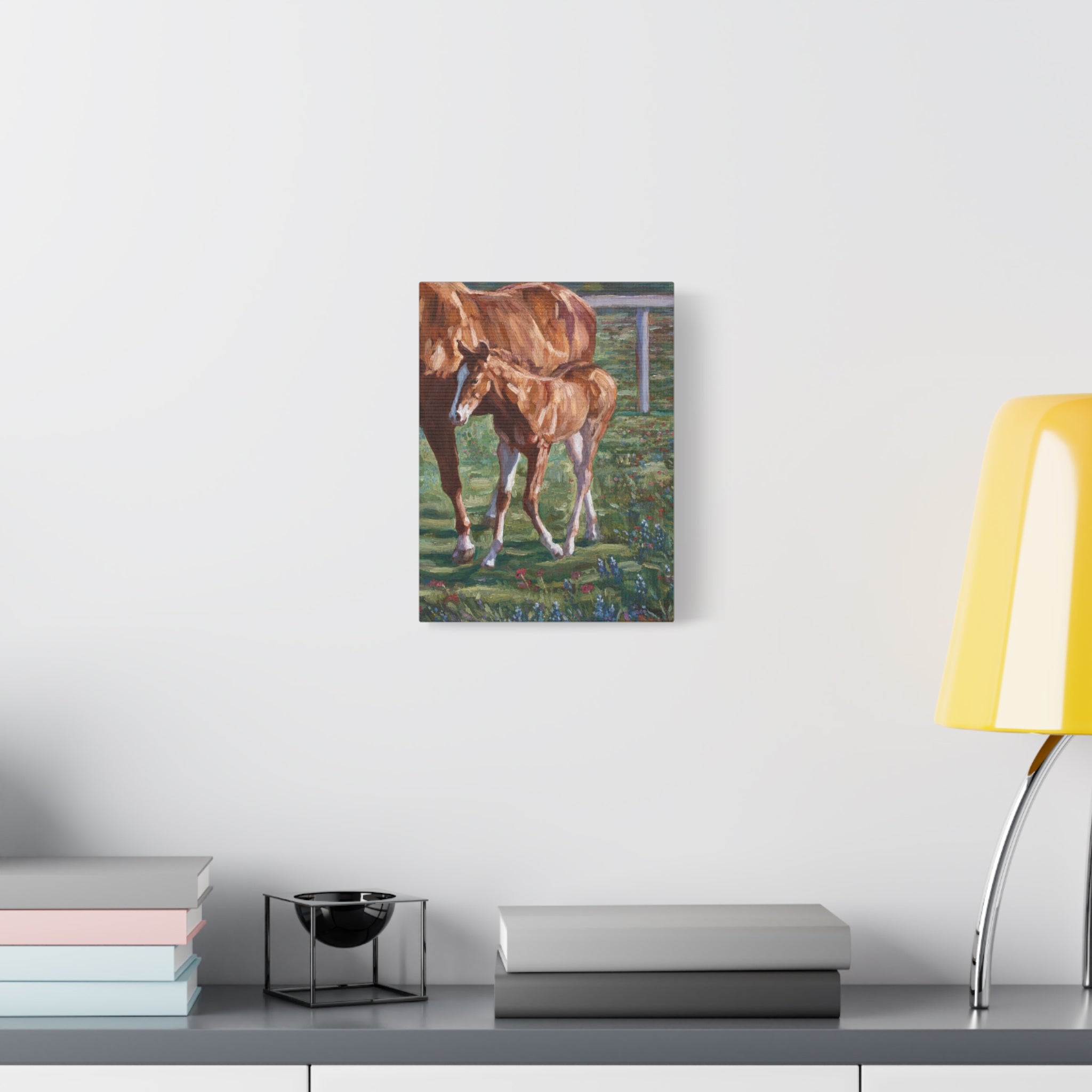 "Amongst the Bluebonnets"  Horse & Foal Canvas Print — Pastoral Equestrian Wall Art