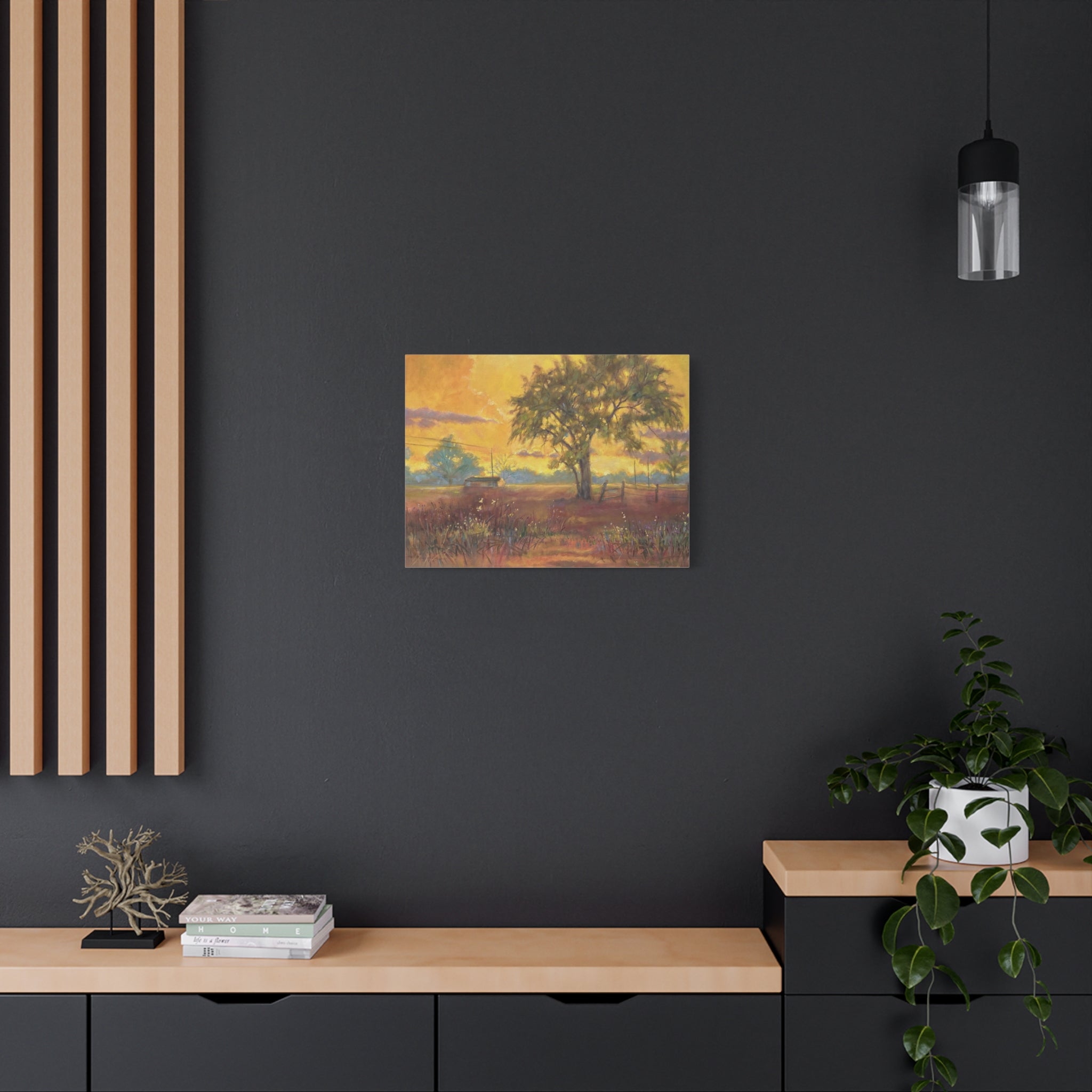 "One Golden Evening"   Sunlit Country Landscape Canvas Print — Stretched Matte Wall Art