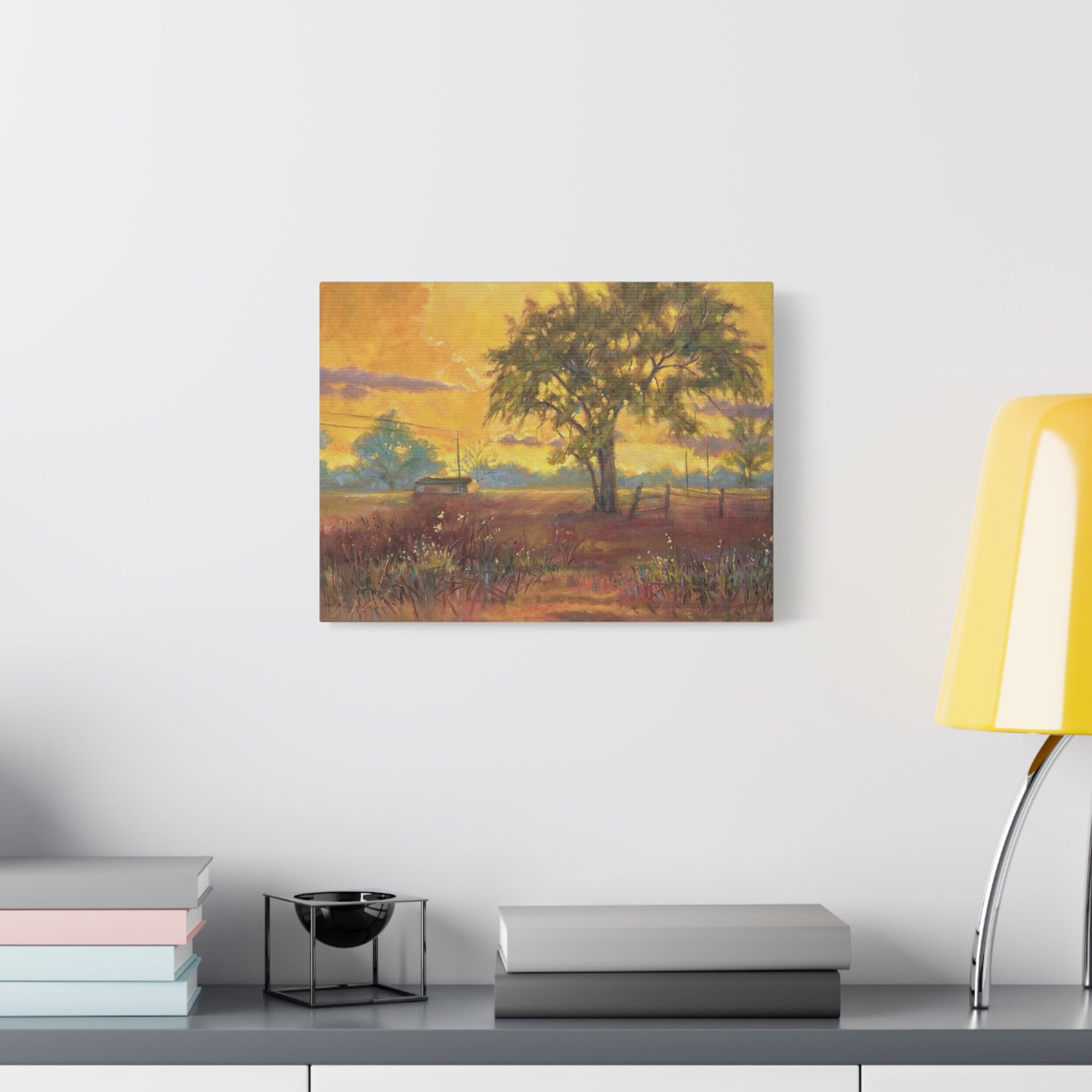 "One Golden Evening"   Sunlit Country Landscape Canvas Print — Stretched Matte Wall Art