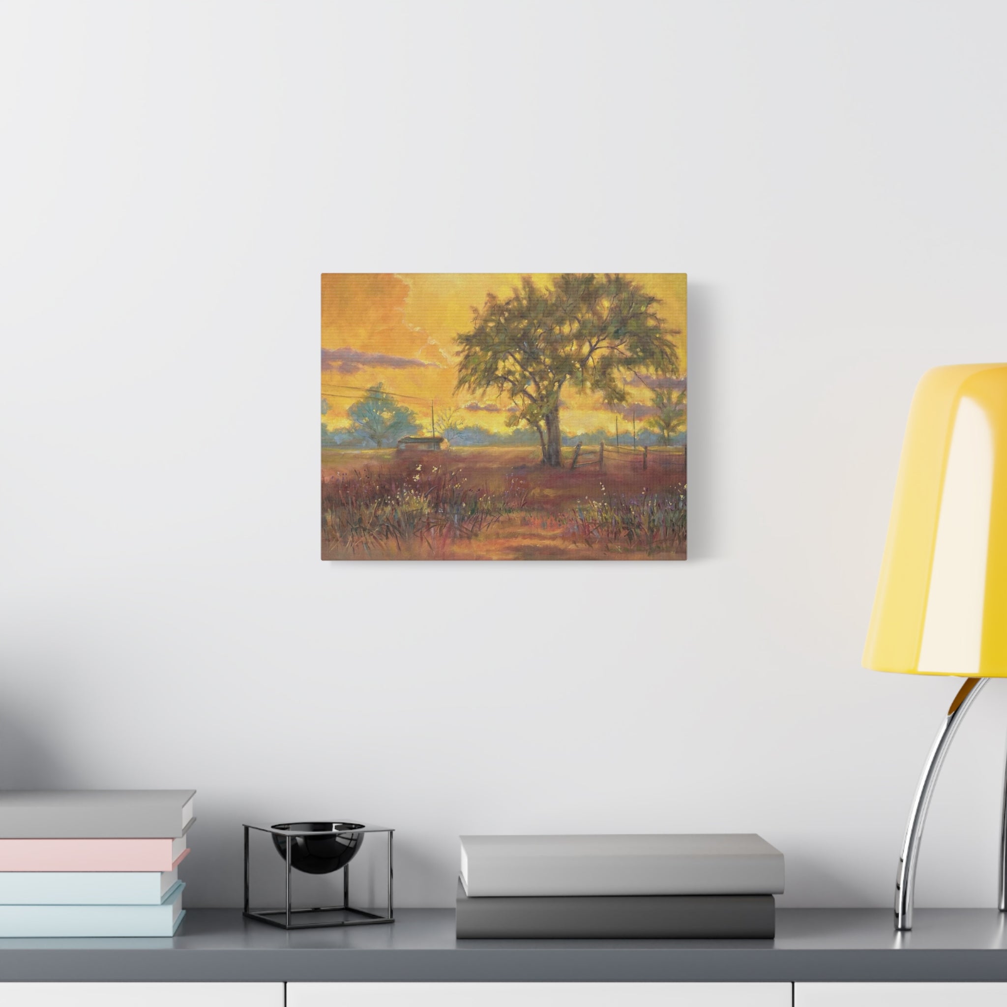 "One Golden Evening"   Sunlit Country Landscape Canvas Print — Stretched Matte Wall Art