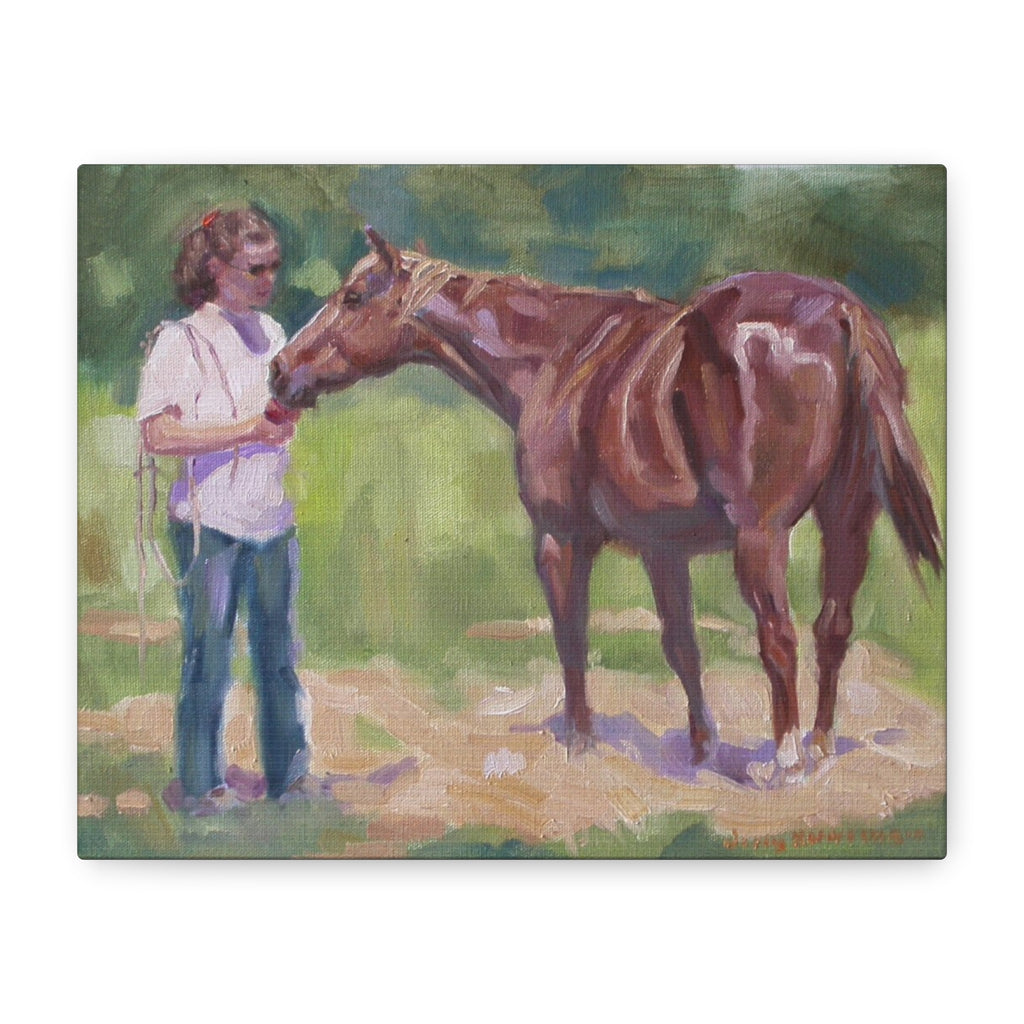 "An Apple a Day"  Horse & Rider Canvas Print — Equestrian Wall Art, Matte Stretched Canvas