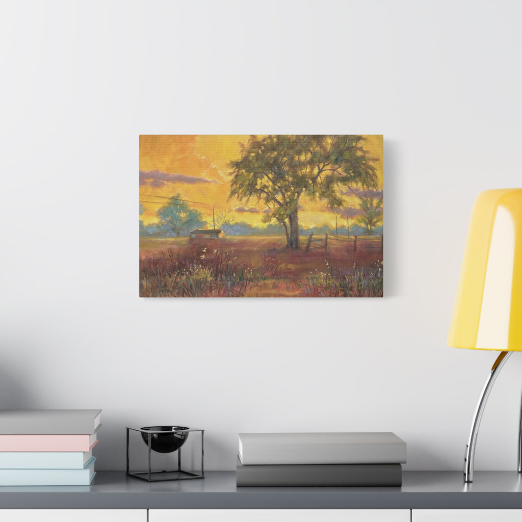 "One Golden Evening"   Sunlit Country Landscape Canvas Print — Stretched Matte Wall Art