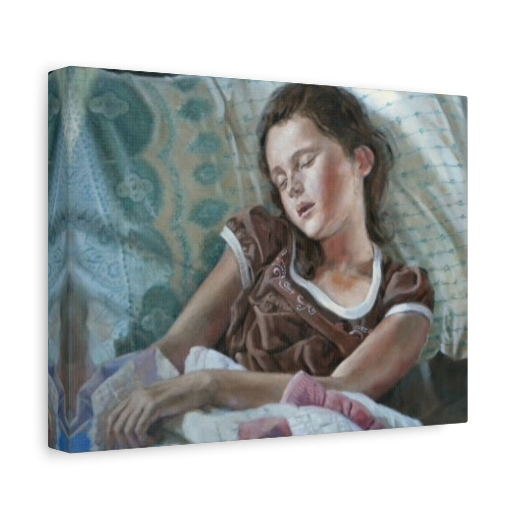 "Perchance to Dream"       Sleeping Child Canvas Wall Art – Serene Portrait Print on Stretched Matte Canvas