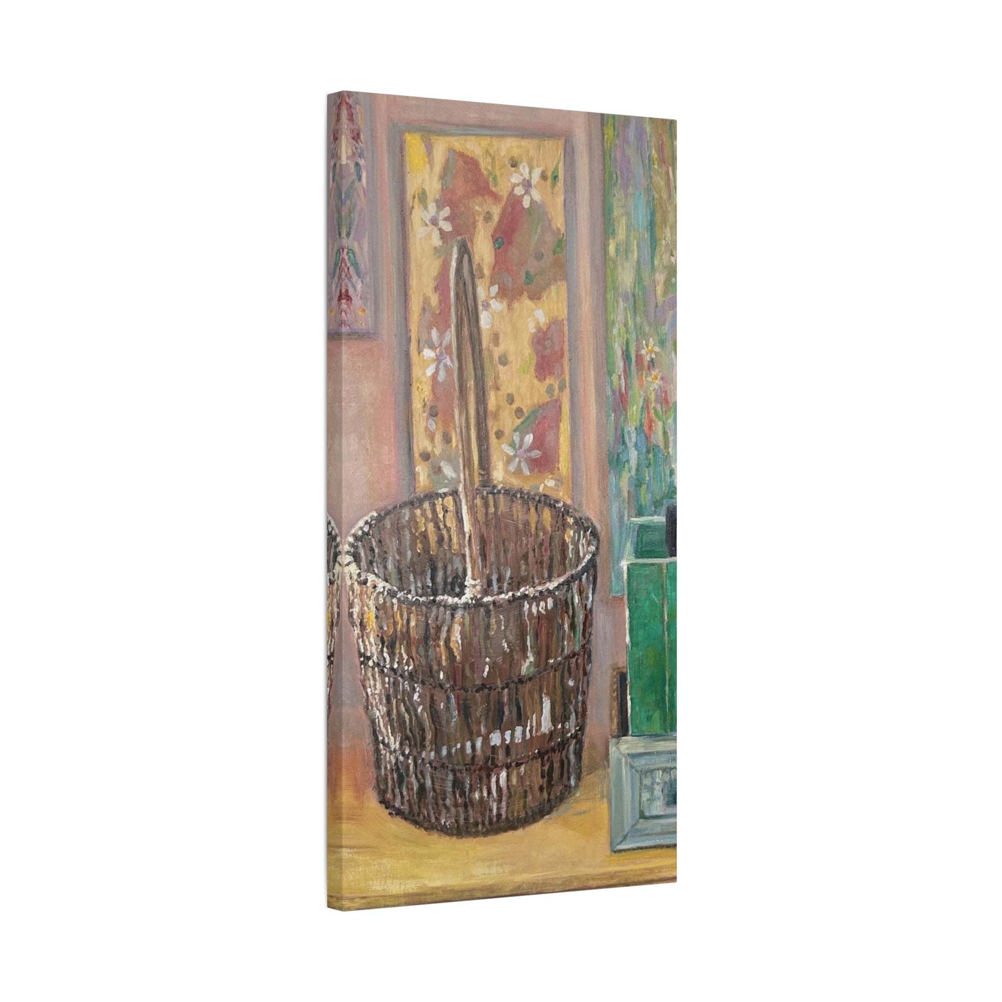 "The Forgotten Corner"    Rustic Basket Still Life Matte Canvas Wall Art — Narrow Stretched Panel