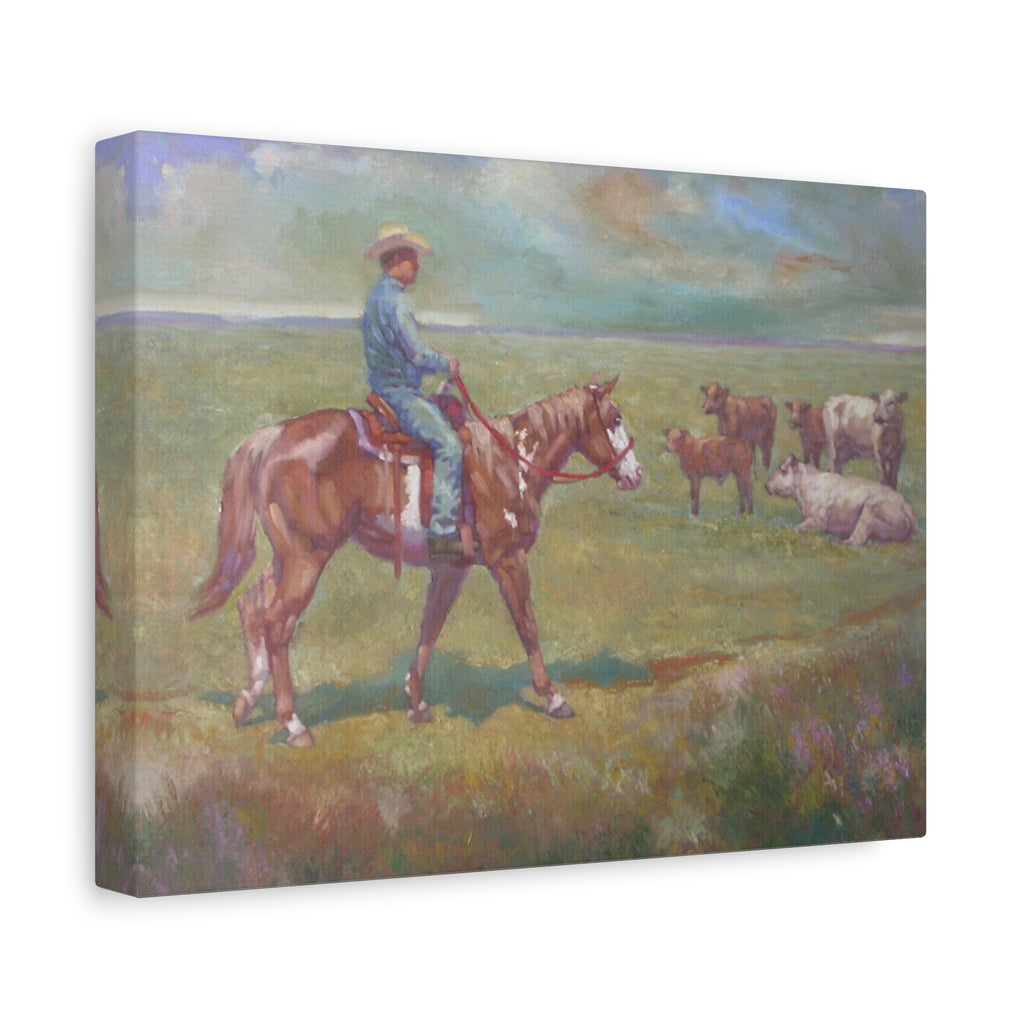 "Fresh Paint"         Cowboy on Horseback Canvas Wall Art — Ranch Pastoral Landscape
