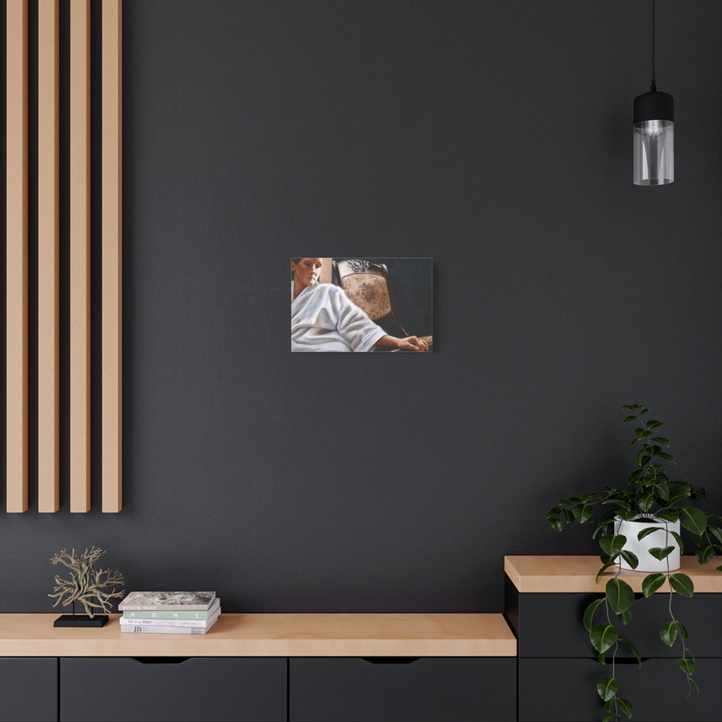 "The White Robe"   Matte Stretched Canvas Print — Serene Woman in Robe Artwork