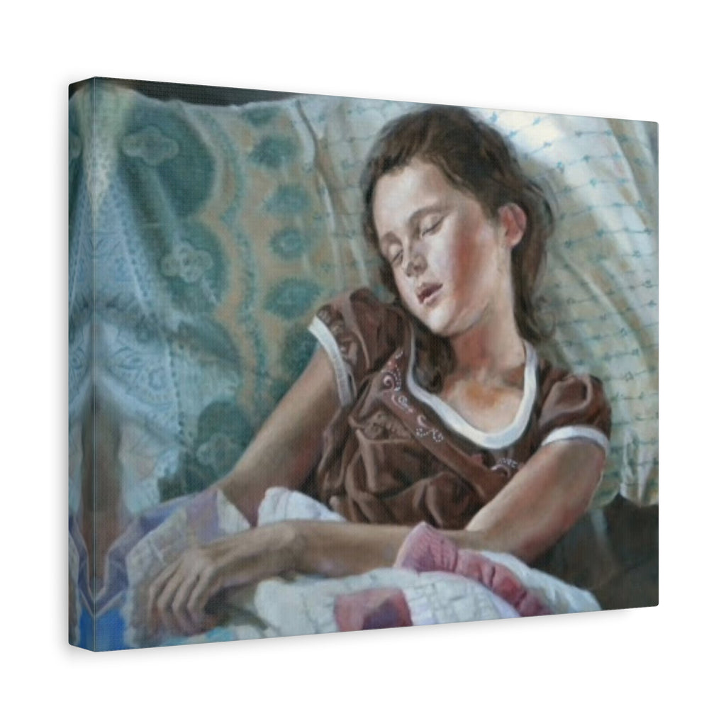 "Perchance to Dream"       Sleeping Child Canvas Wall Art – Serene Portrait Print on Stretched Matte Canvas