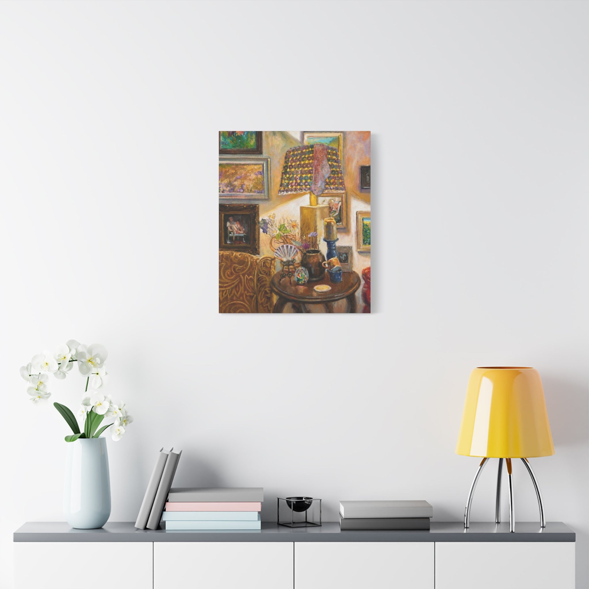 "A Room Full of Memories"   Still Life Lamp Scene Matte Canvas Print — Cozy Living Room Wall Art