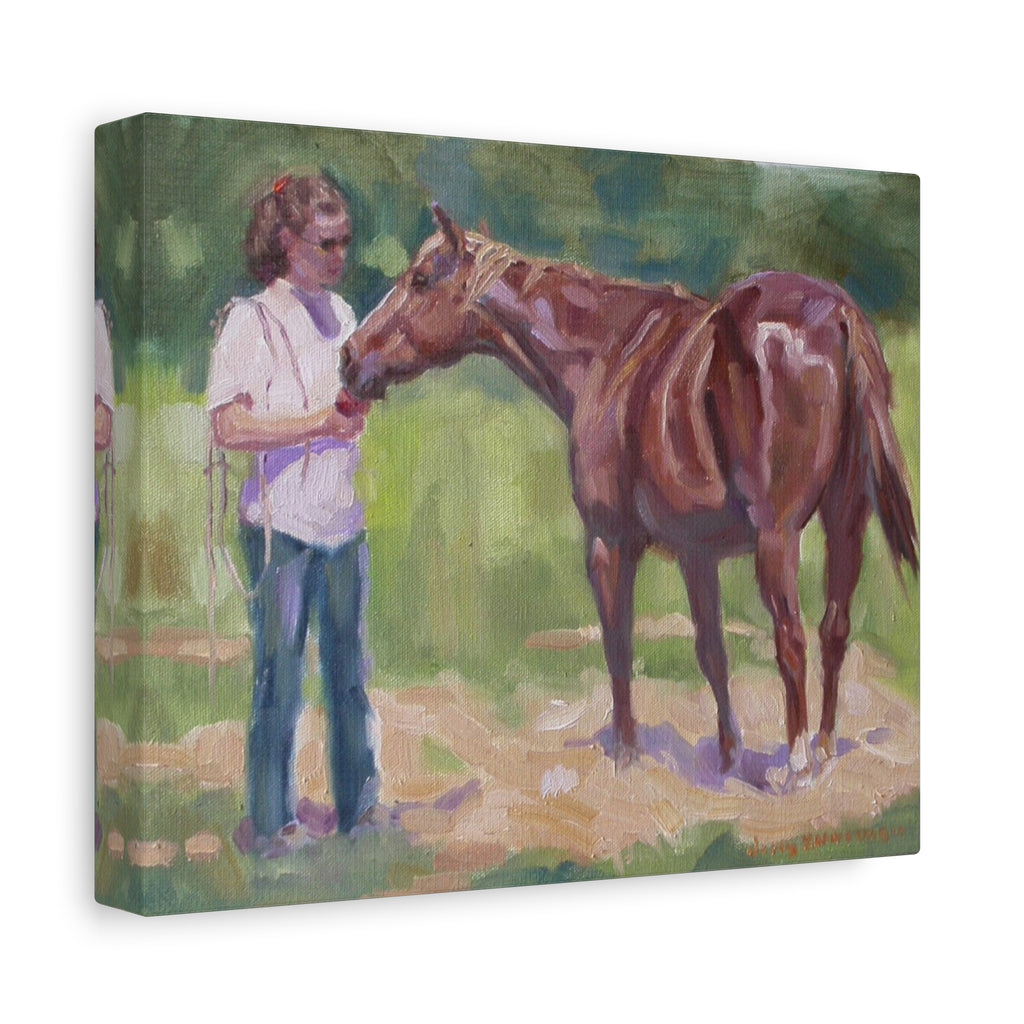 "An Apple a Day"  Horse & Rider Canvas Print — Equestrian Wall Art, Matte Stretched Canvas