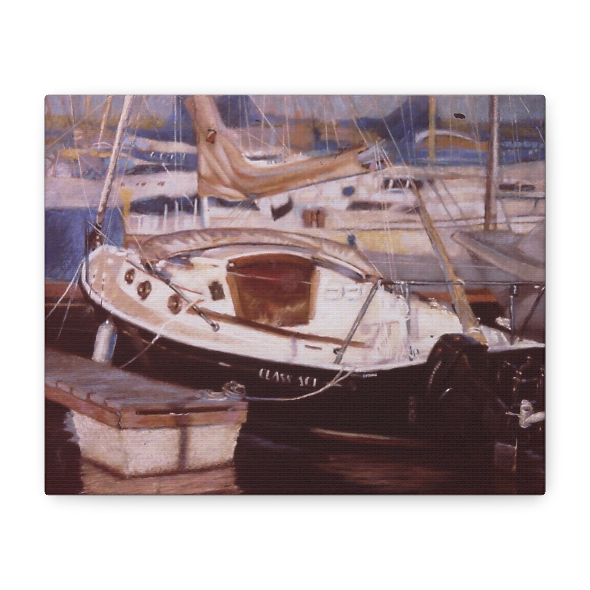 "At Pelican's Landing"   Sailboat Harbor Matte Canvas Print — Stretched 1.25" Wall Art
