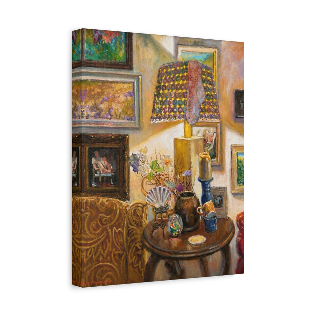 "A Room Full of Memories"   Still Life Lamp Scene Matte Canvas Print — Cozy Living Room Wall Art